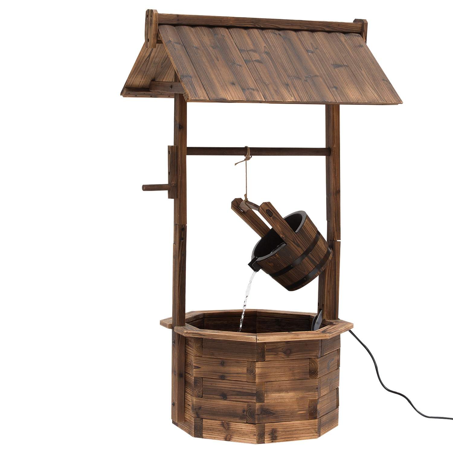 Justerbar havefontæne i massivt træ, brun