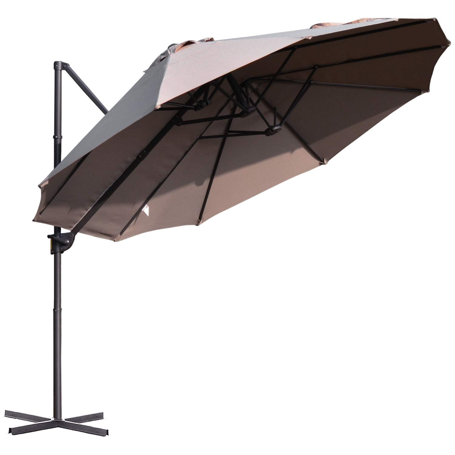 Justerbar dobbeltparasol med håndsving, brun 440x270x250 cm