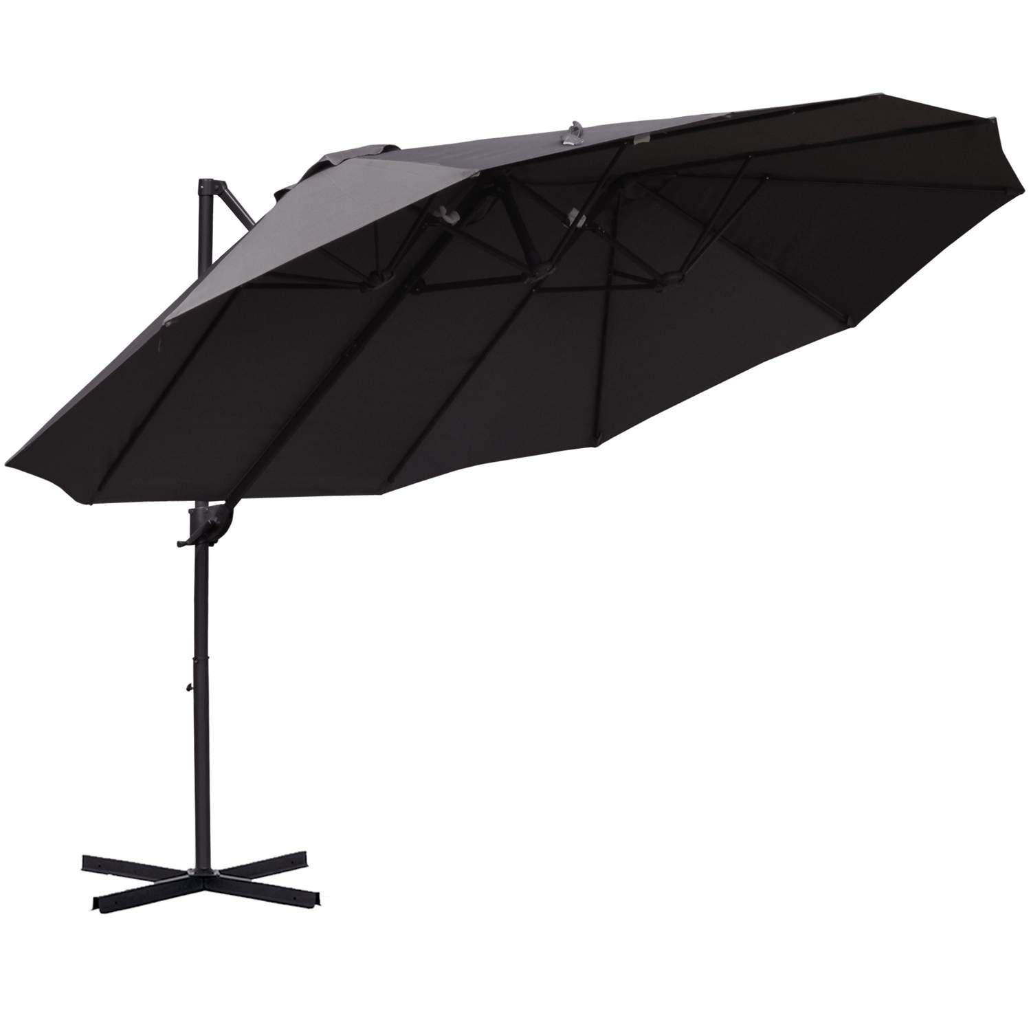 Mørkegrå Cantilever Dobbelt Parasol med håndsving