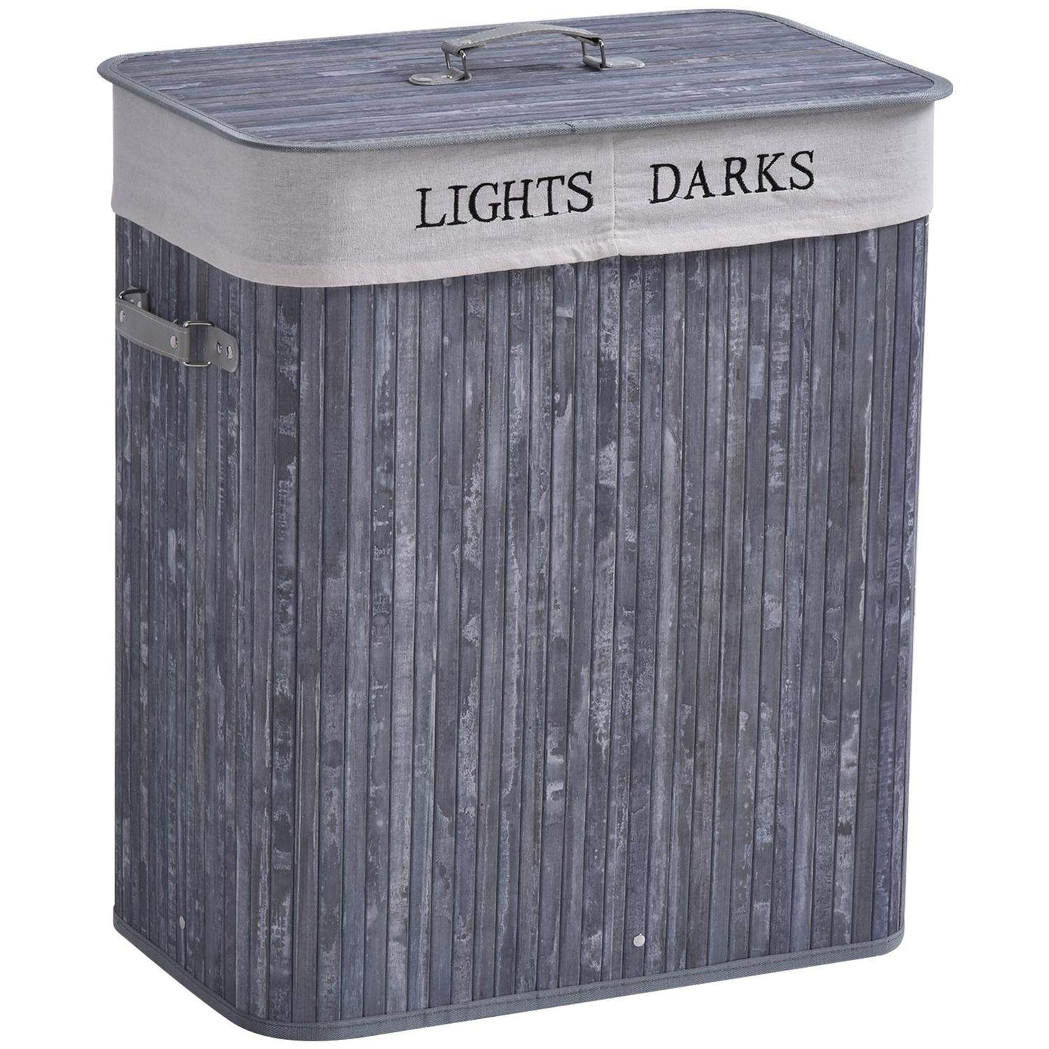 Grå vasketøjskurv 100L med låg og vasketøjspose