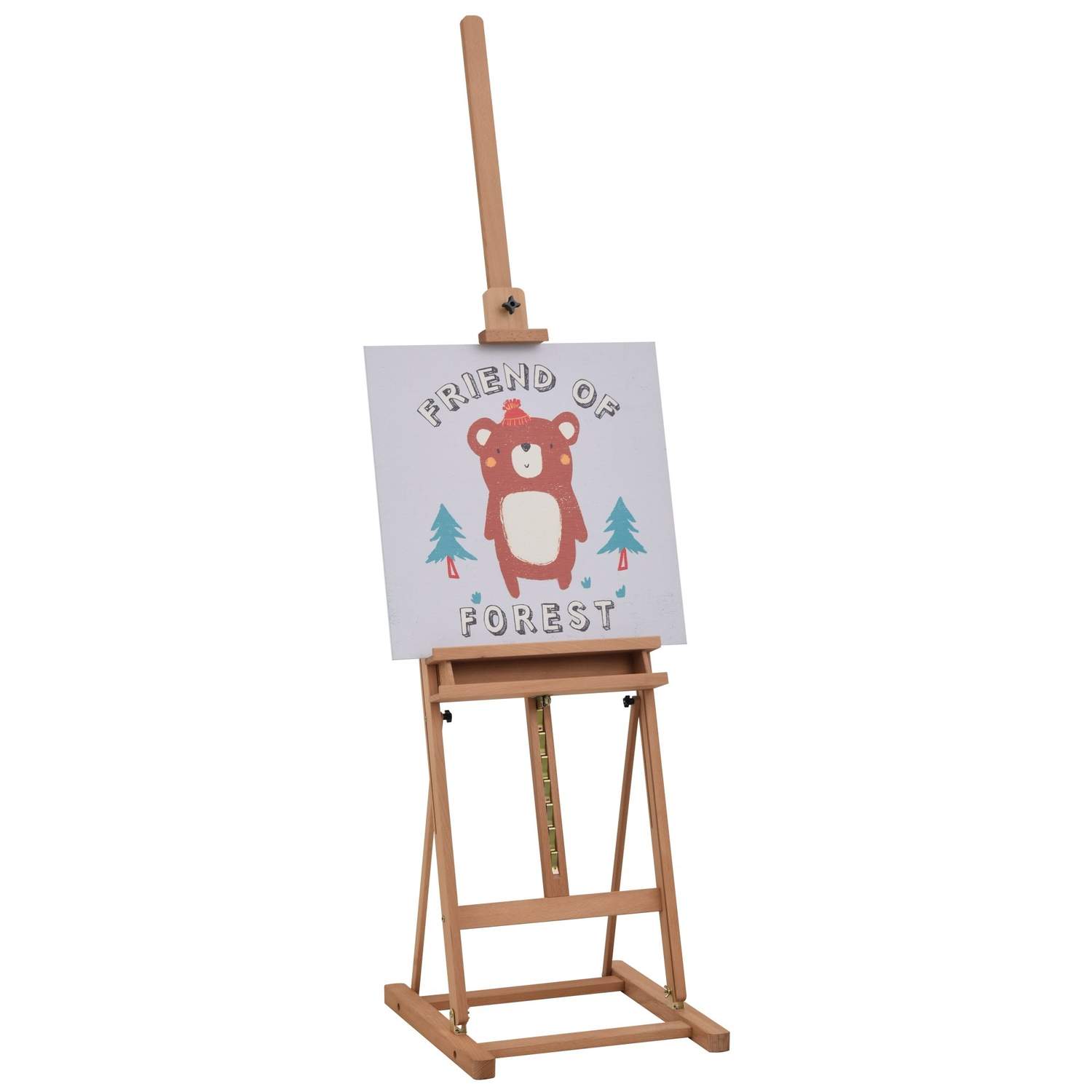 Højdejusterbart staffeli i bøgetræ med opbevaring