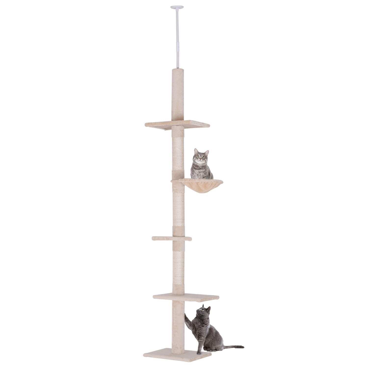 Højdejusterbar Cat Tree Beige med sisal søjler