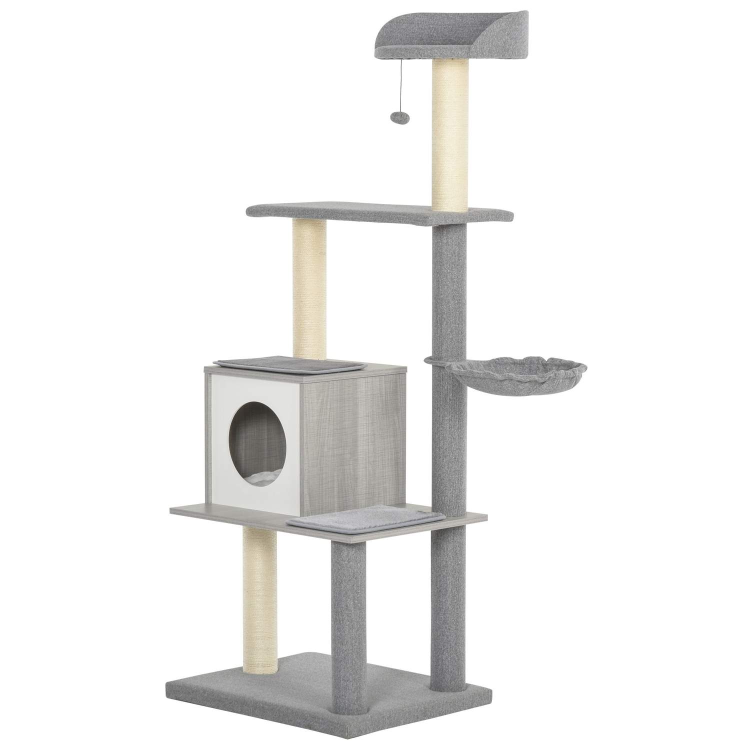 Fire-lags klatretræ til katte, grå/hvid