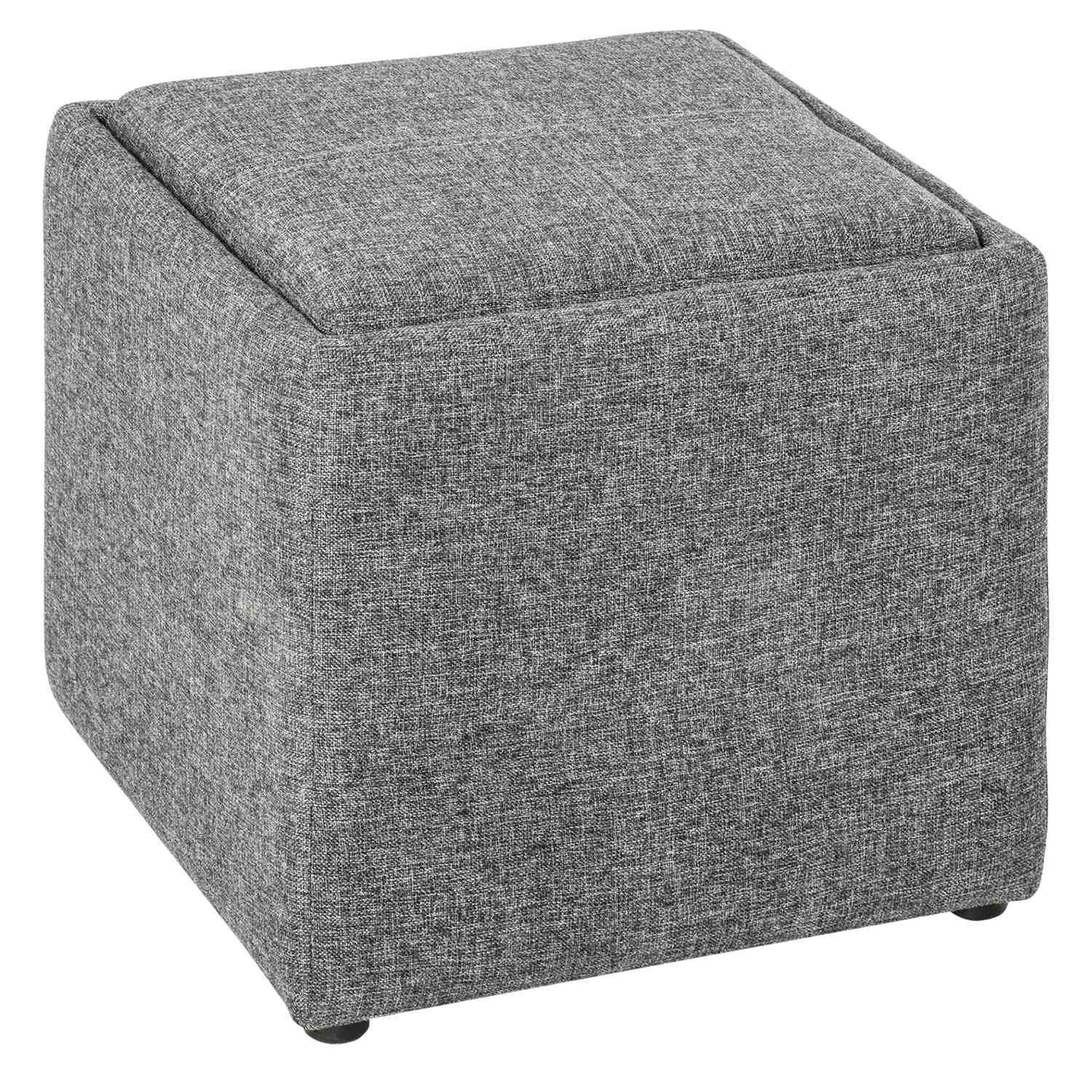 Mørkegrå fodskammel i hør med opbevaring 42x42x41cm