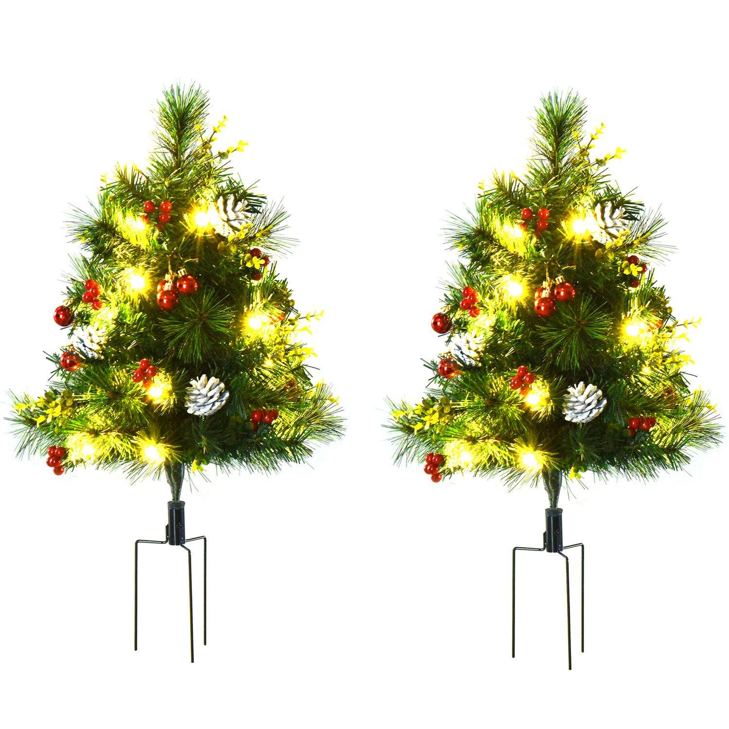 Sæt med 2 kunstige mini juletræer med LED lys