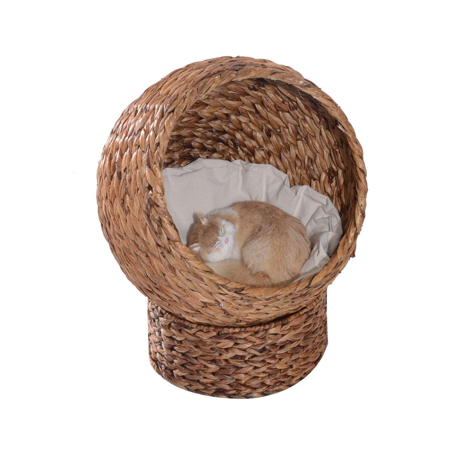 Lysebrun rattan katteseng med hynde, 50x42x60 cm