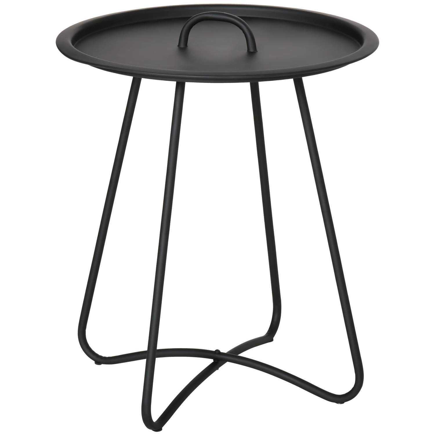 Sort metal sidebord til haven med bærehåndtag