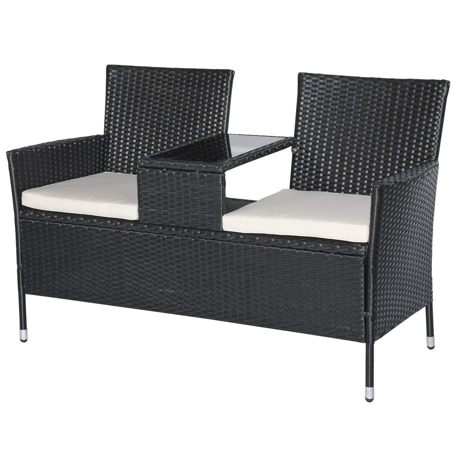 Sort 2-personers havesofa i polyrattan