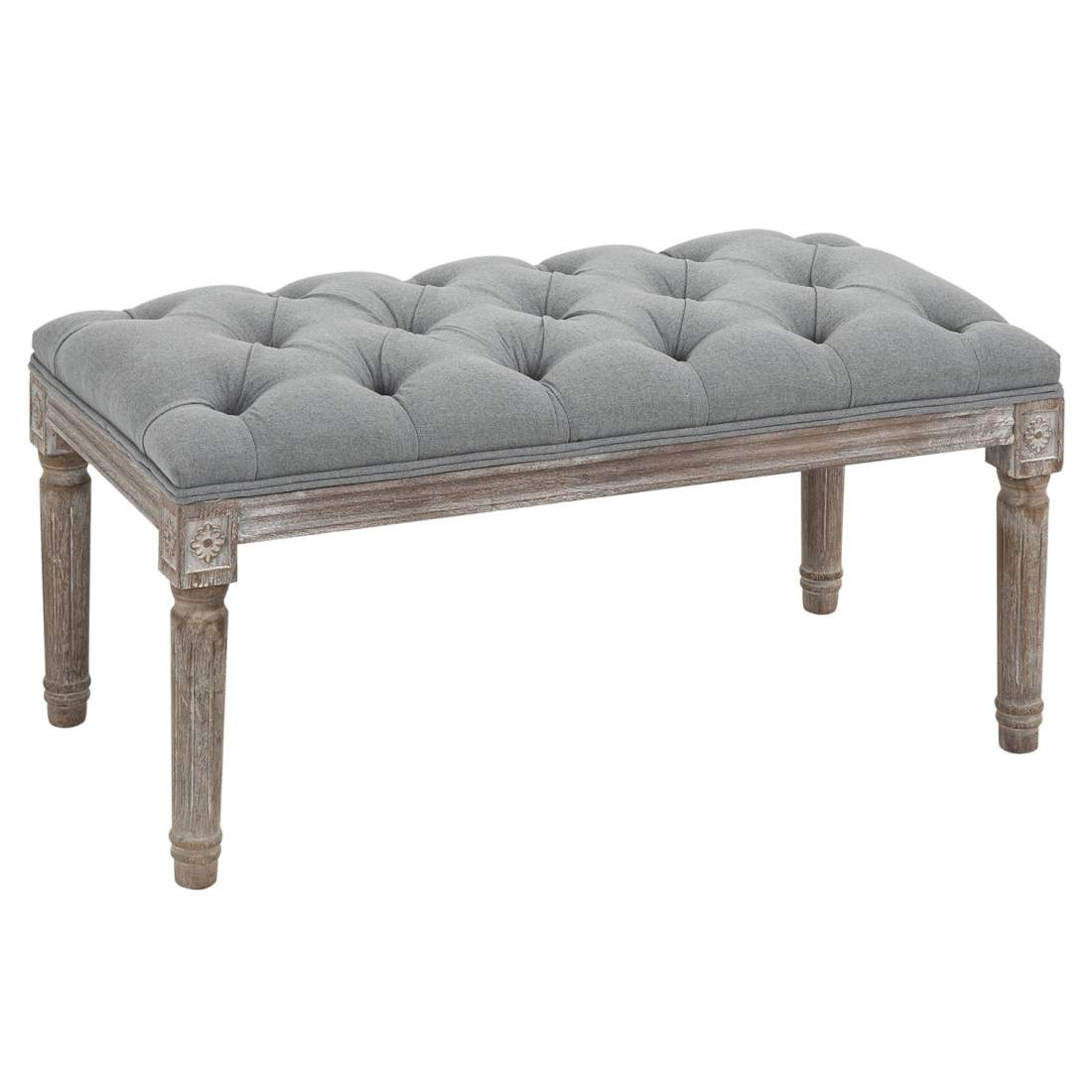 Elegant Grå Vintagestil Bänk med Knappdetaljer | Hem & Hobby | Pryloteket