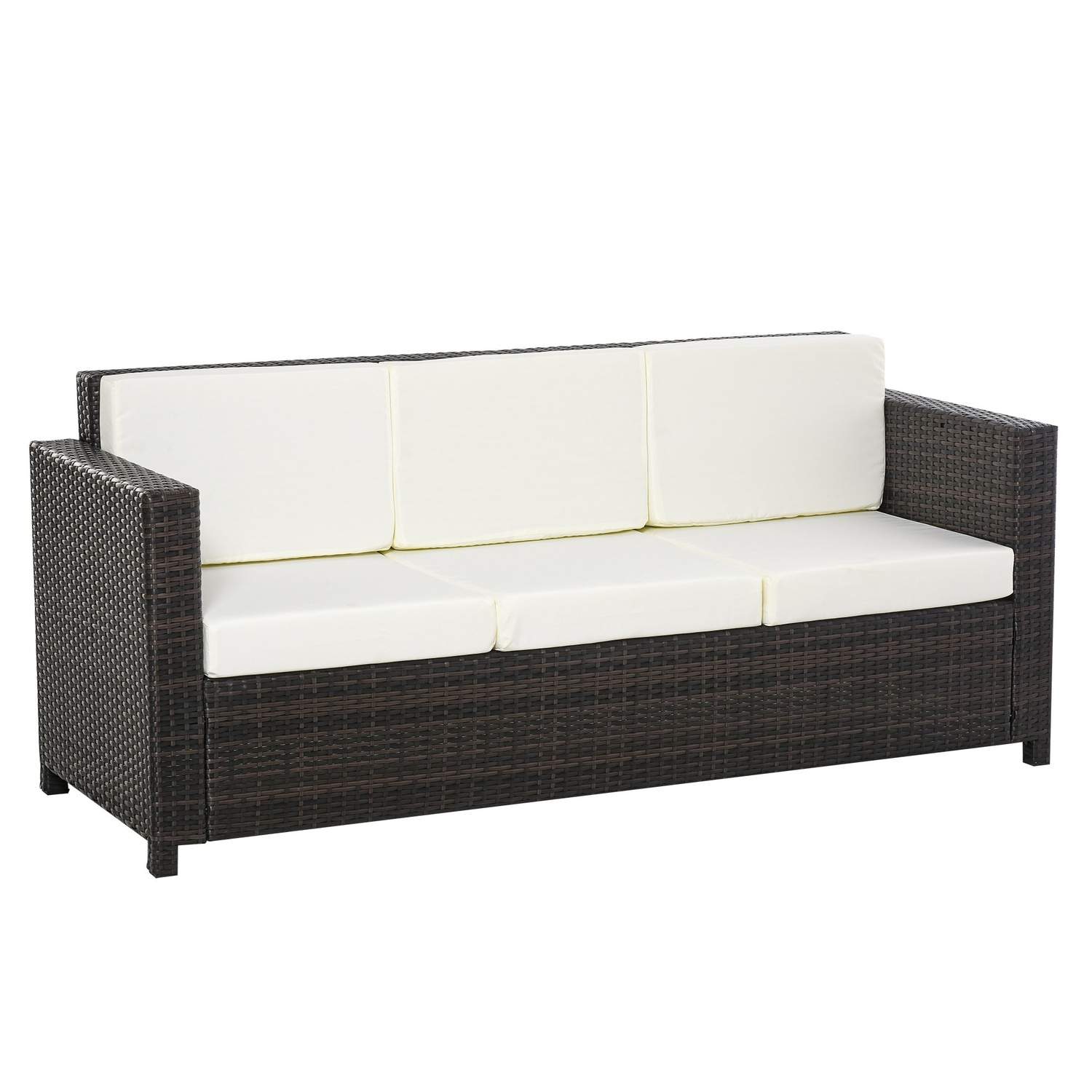 Brun polyrattan 3-personers havesofa med hynder