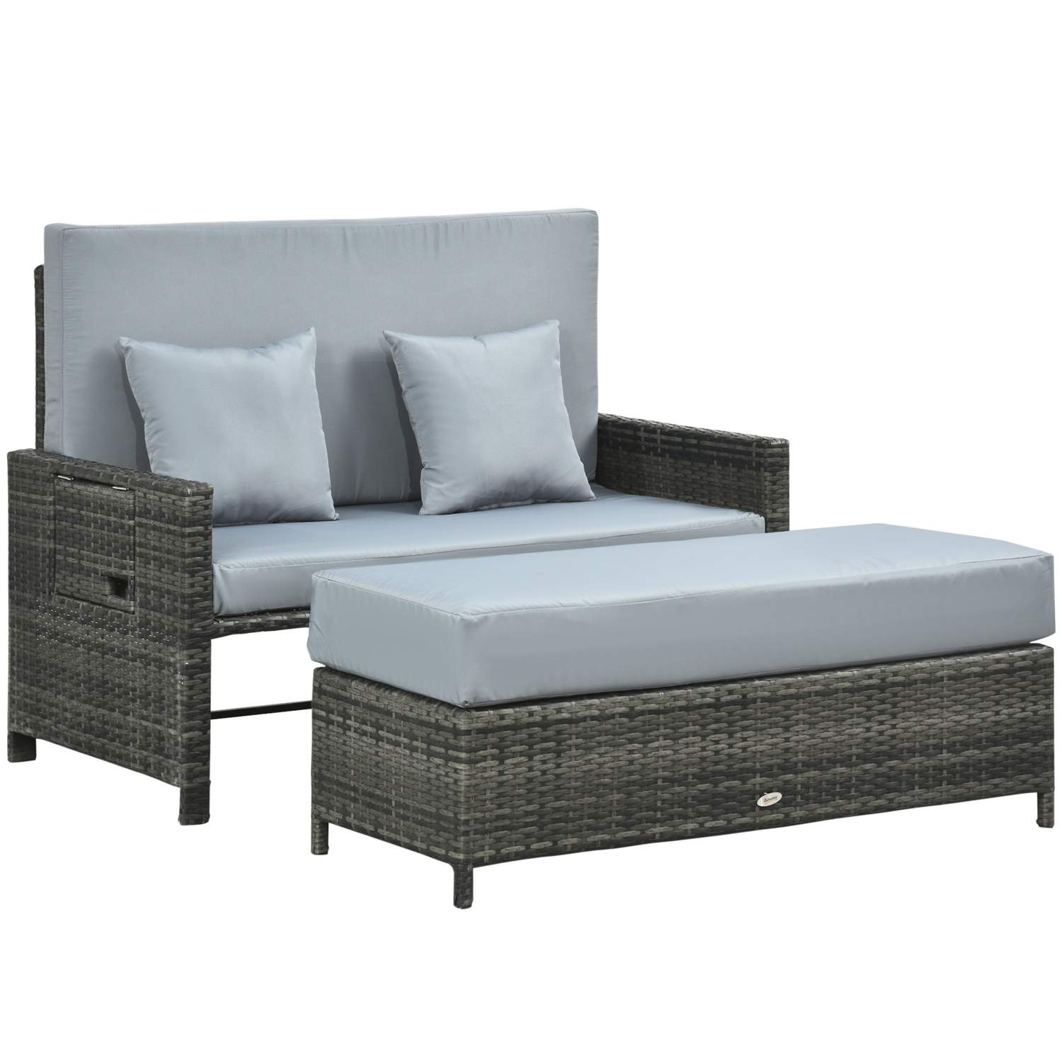 Grå 2-personers loungesofa i polyrattan med pude