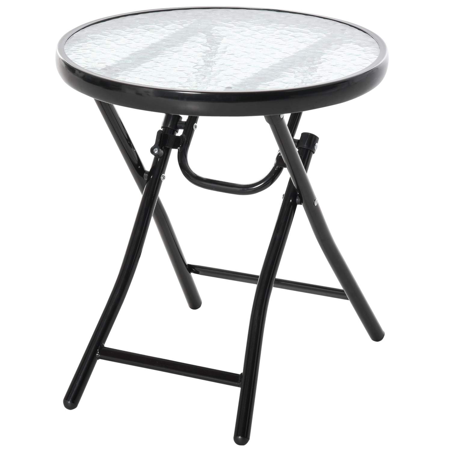 Sammenklappeligt rundt sidebord i sort metal, Ø45 cm