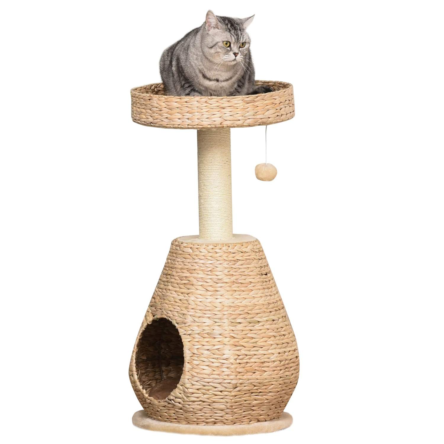 Kattetræ med kradsestolpe og grotte, gul 82,5 cm