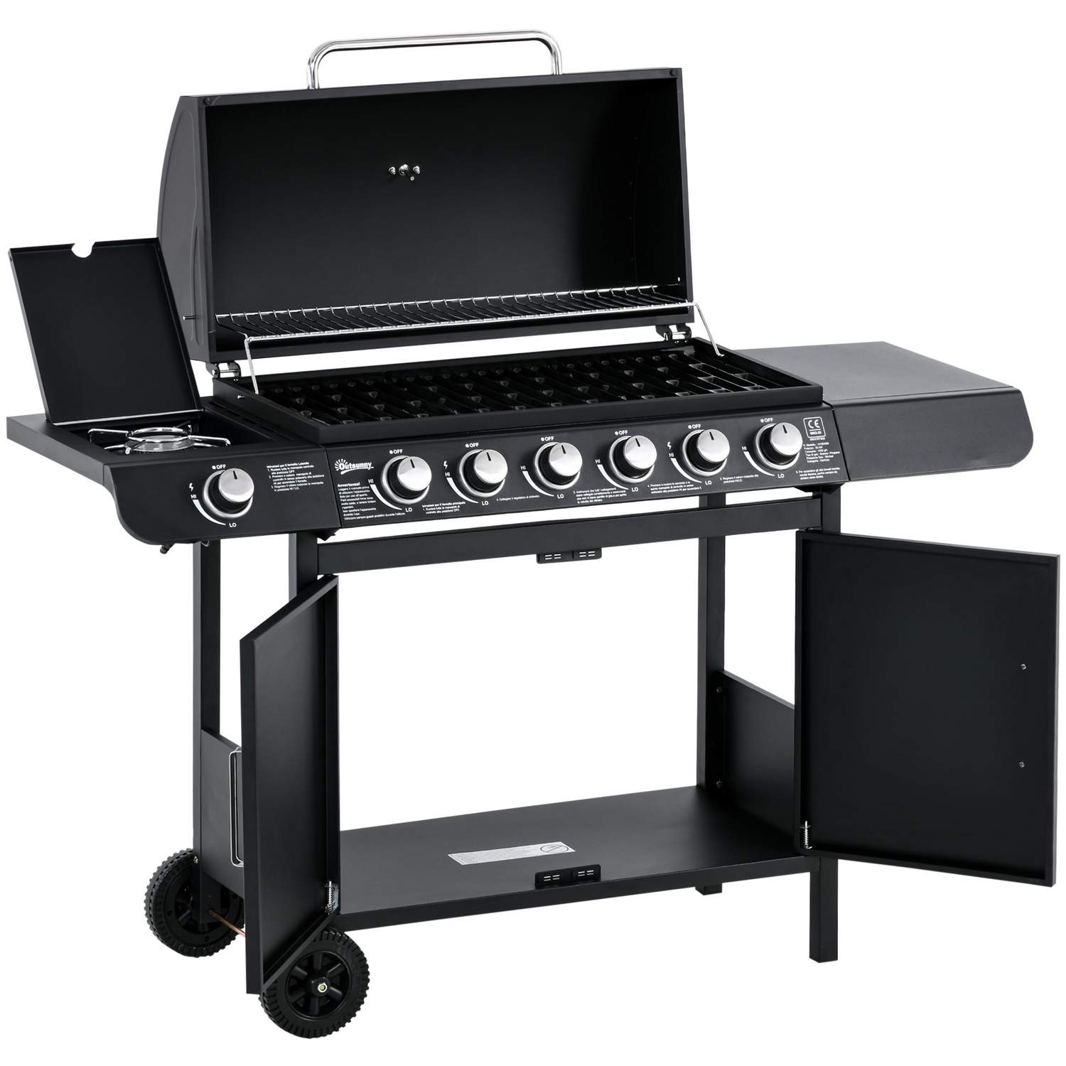 Gasolgrill Svart 6+1 Brännare 135x50x100 cm | Hem & Hobby - Hem & Hushåll - Kök - Köksredskap - Kokkärl | Pryloteket