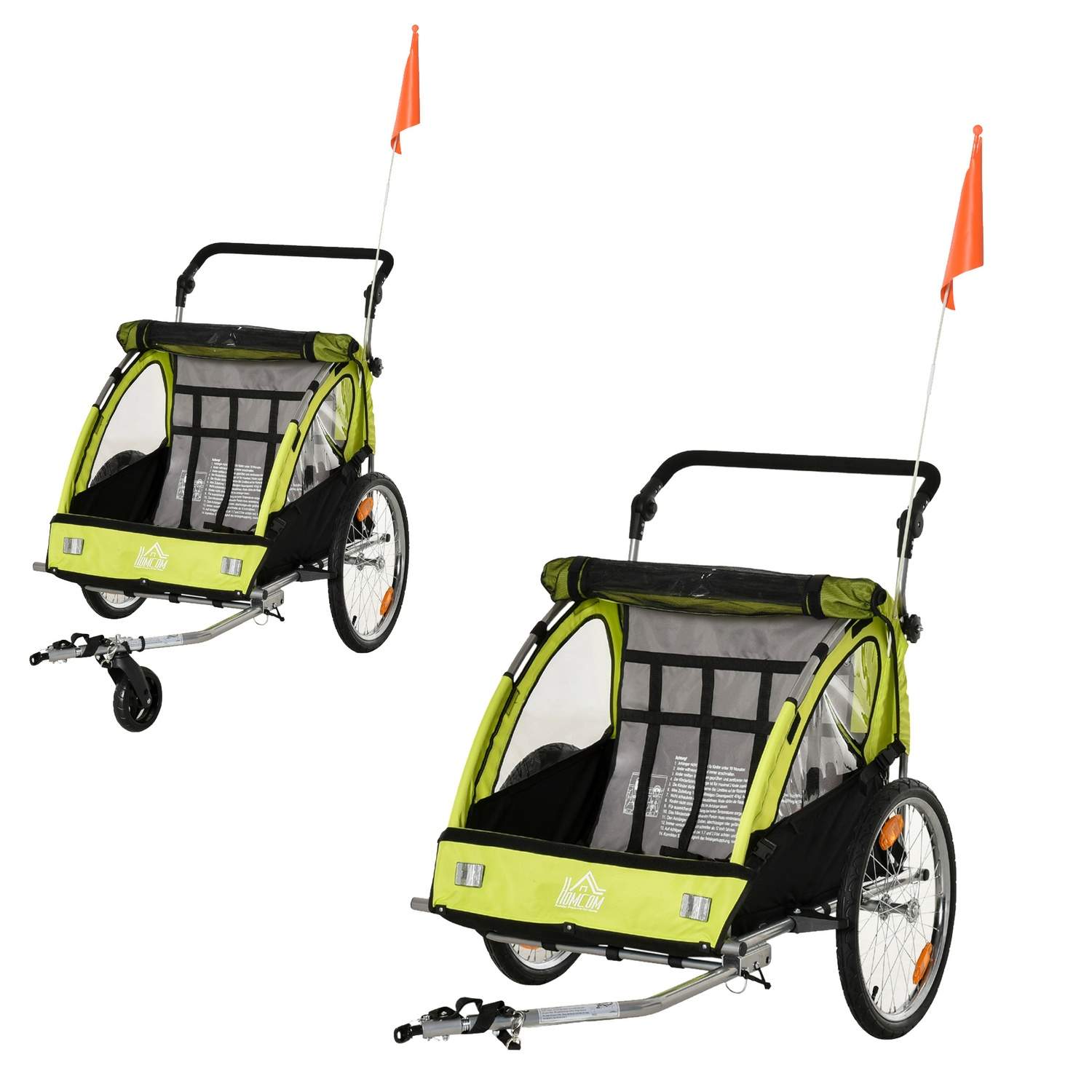 Cykelklapvogn Jogger 2-i-1 Børn Grøn/Sort 360° Sikker