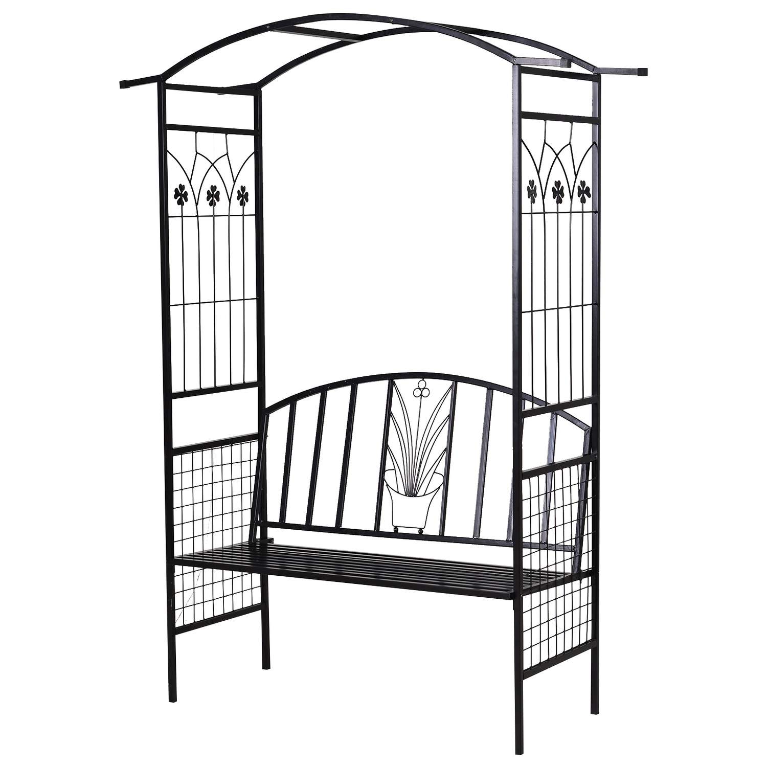 Sort metal havebue med bænk 154x60x205 cm