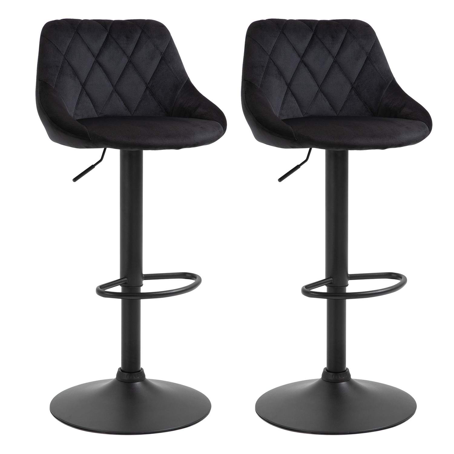 Højdejusterbare Black Velvet Barstole, sæt med 2