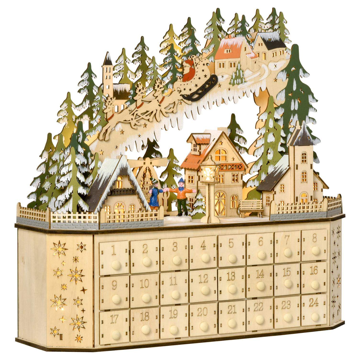 Adventskalender med LED lys og 24 skuffer