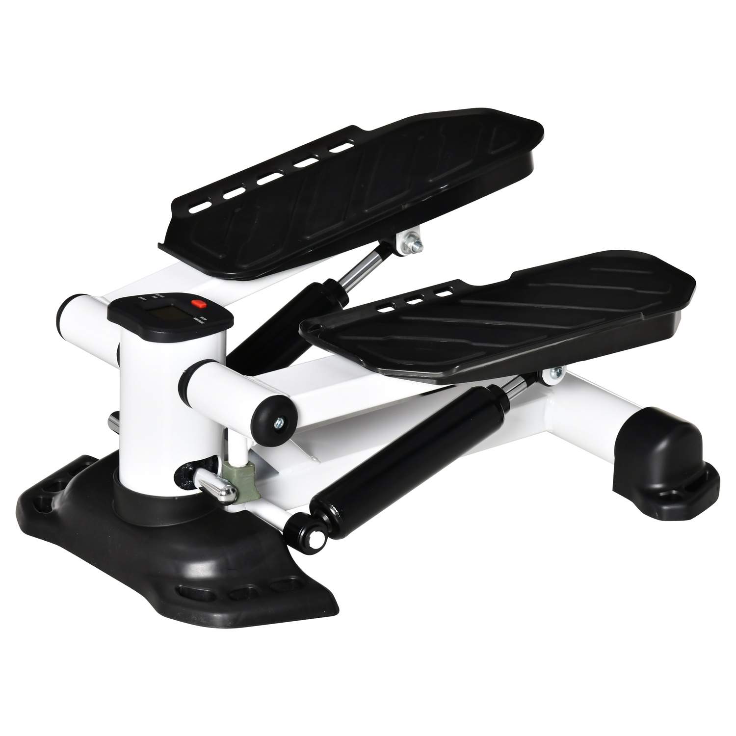 Kompakt mini-stepper med LCD, store pedaler, hvid/sort