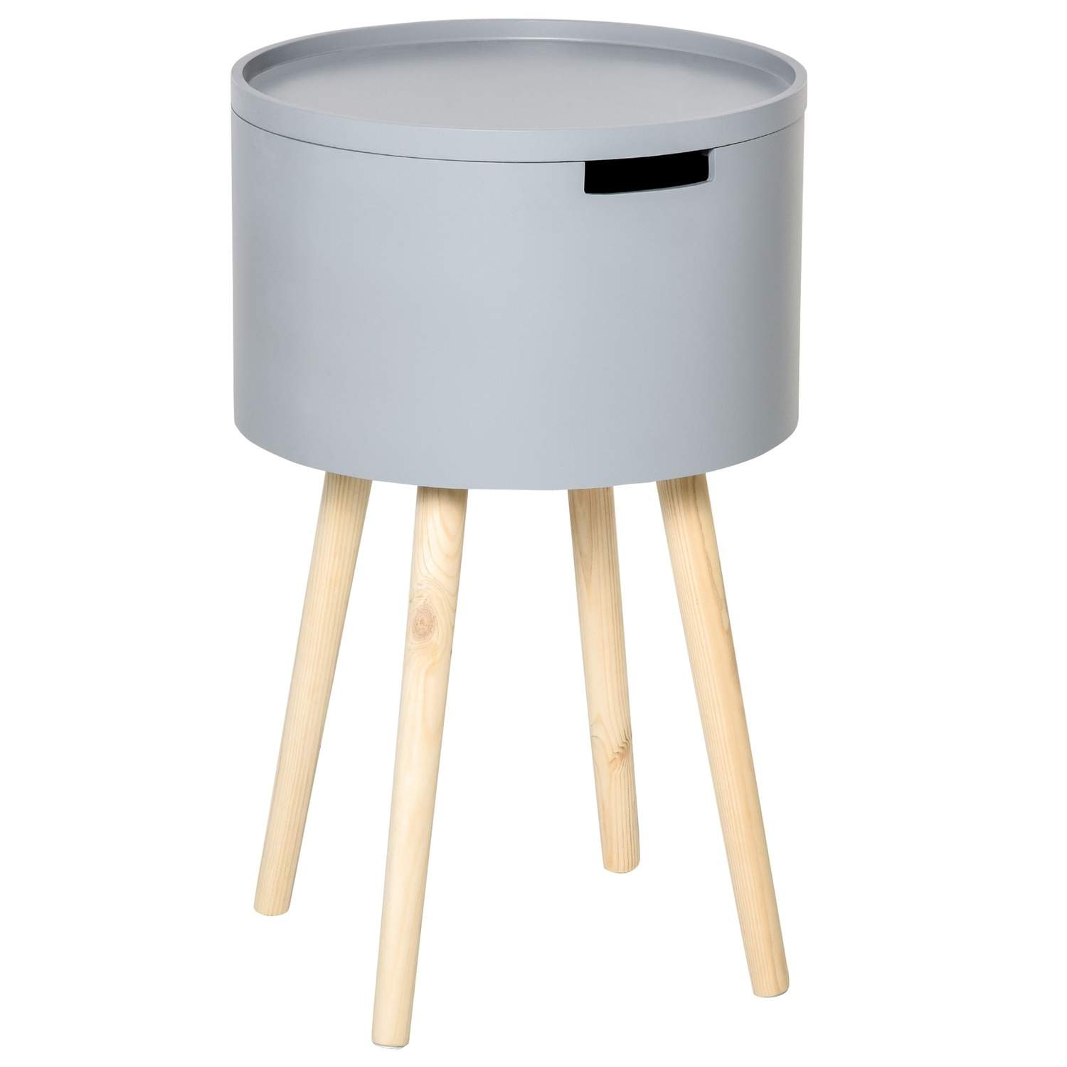 Rundt sidebord i skandinavisk design, grå/natur