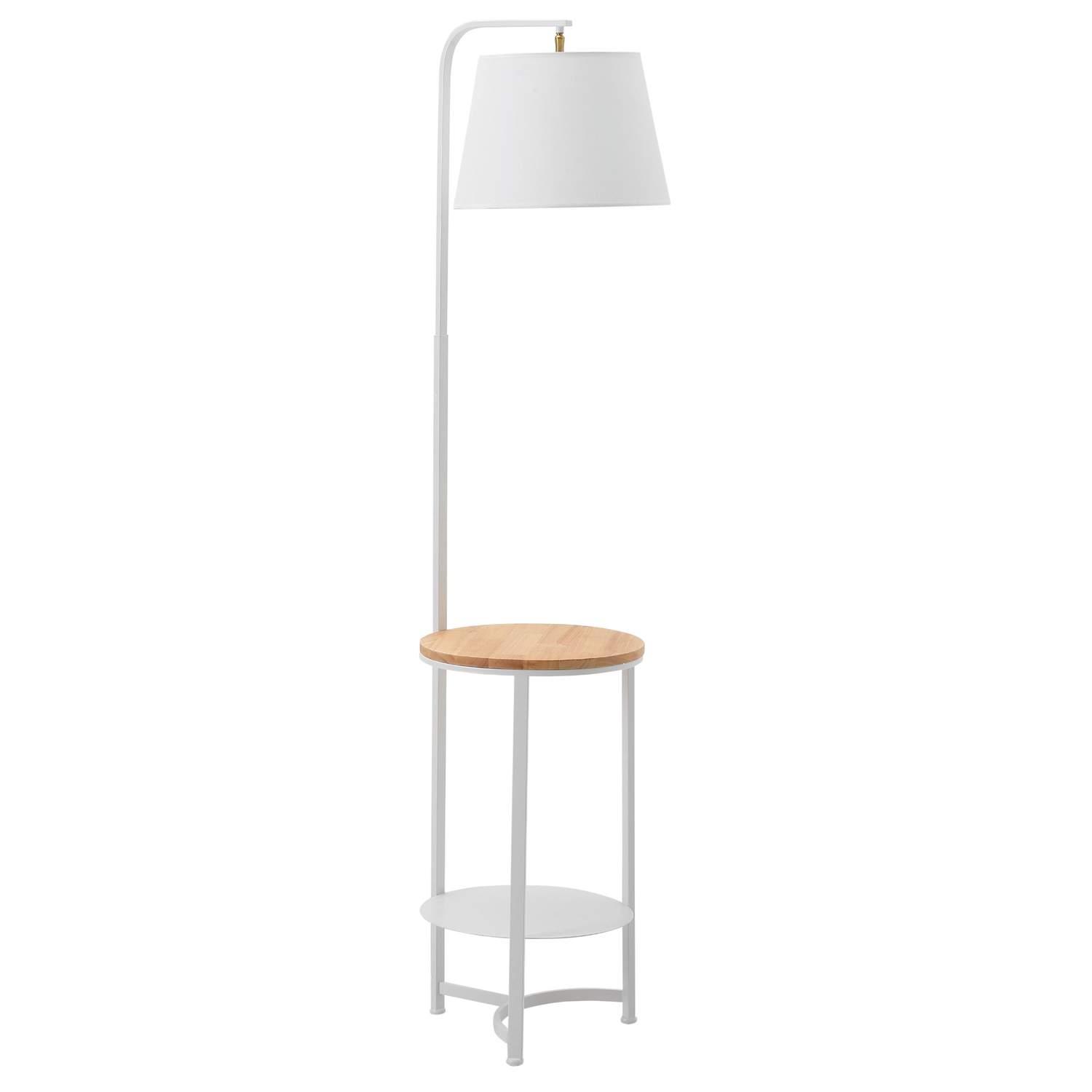 Hvid gulvlampe med sidebord og 2 hylder E27