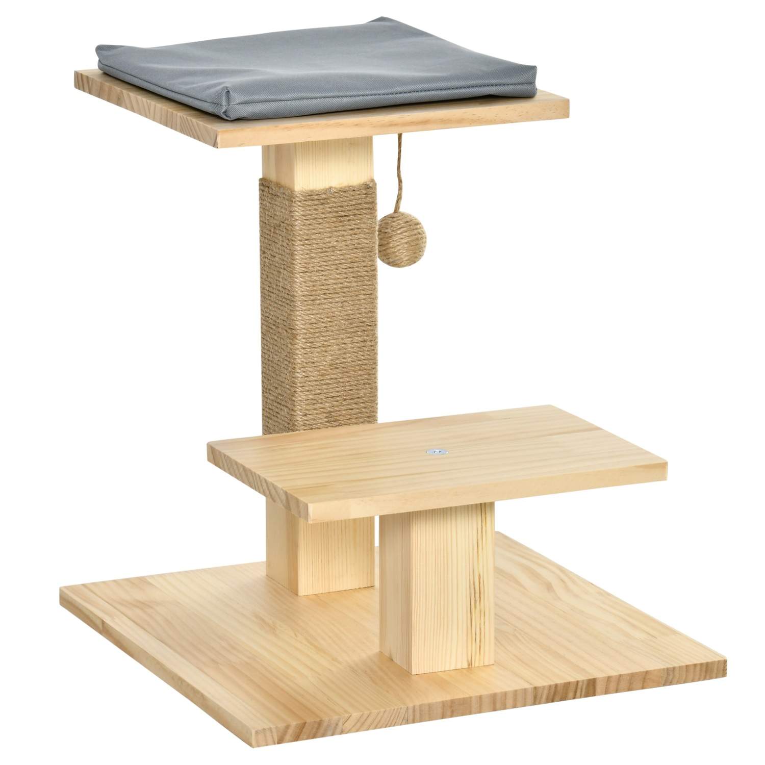 Kattetræ af træ til indendørs og udendørs brug med jute og hynder