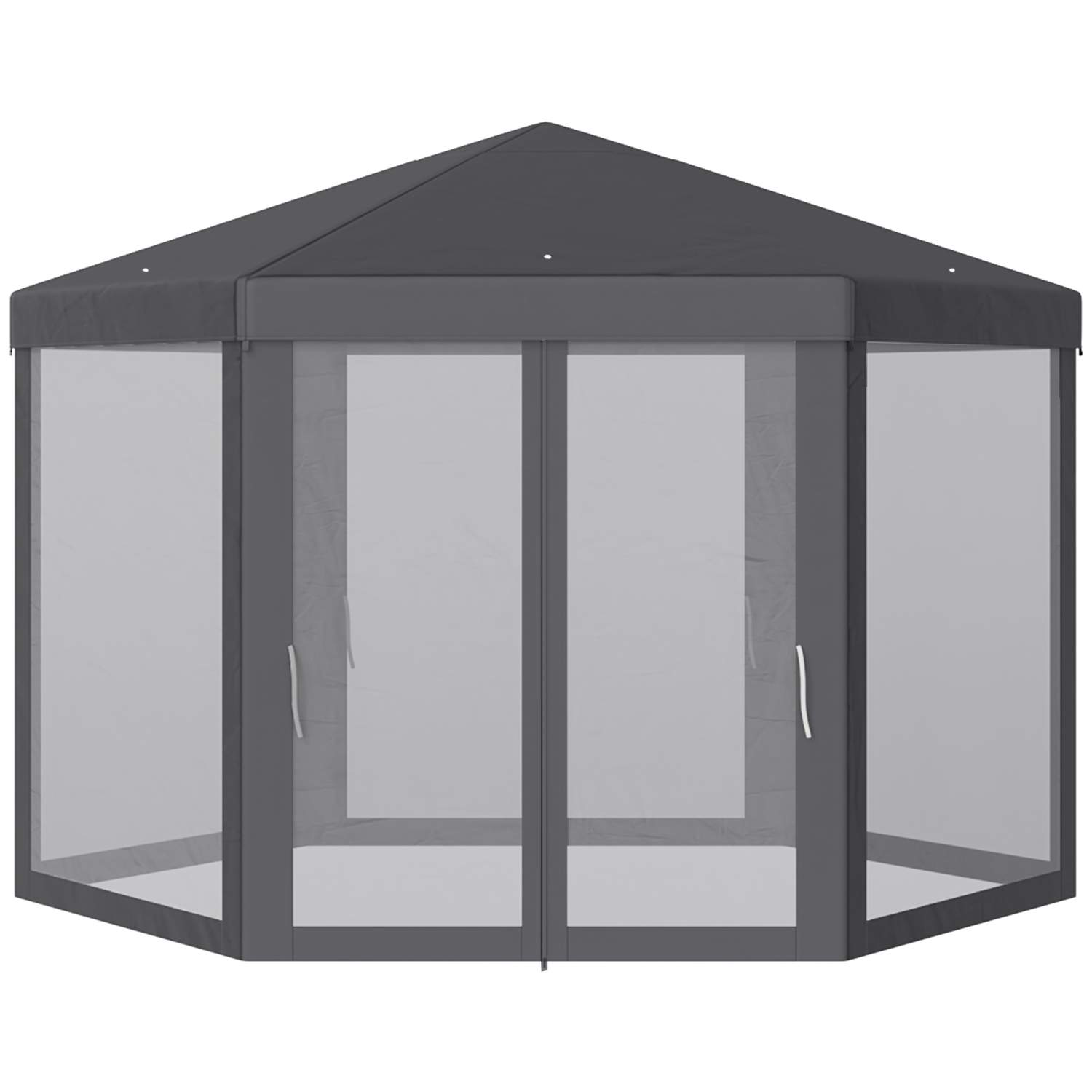 Sekskantet havepavillon med myggenet grå