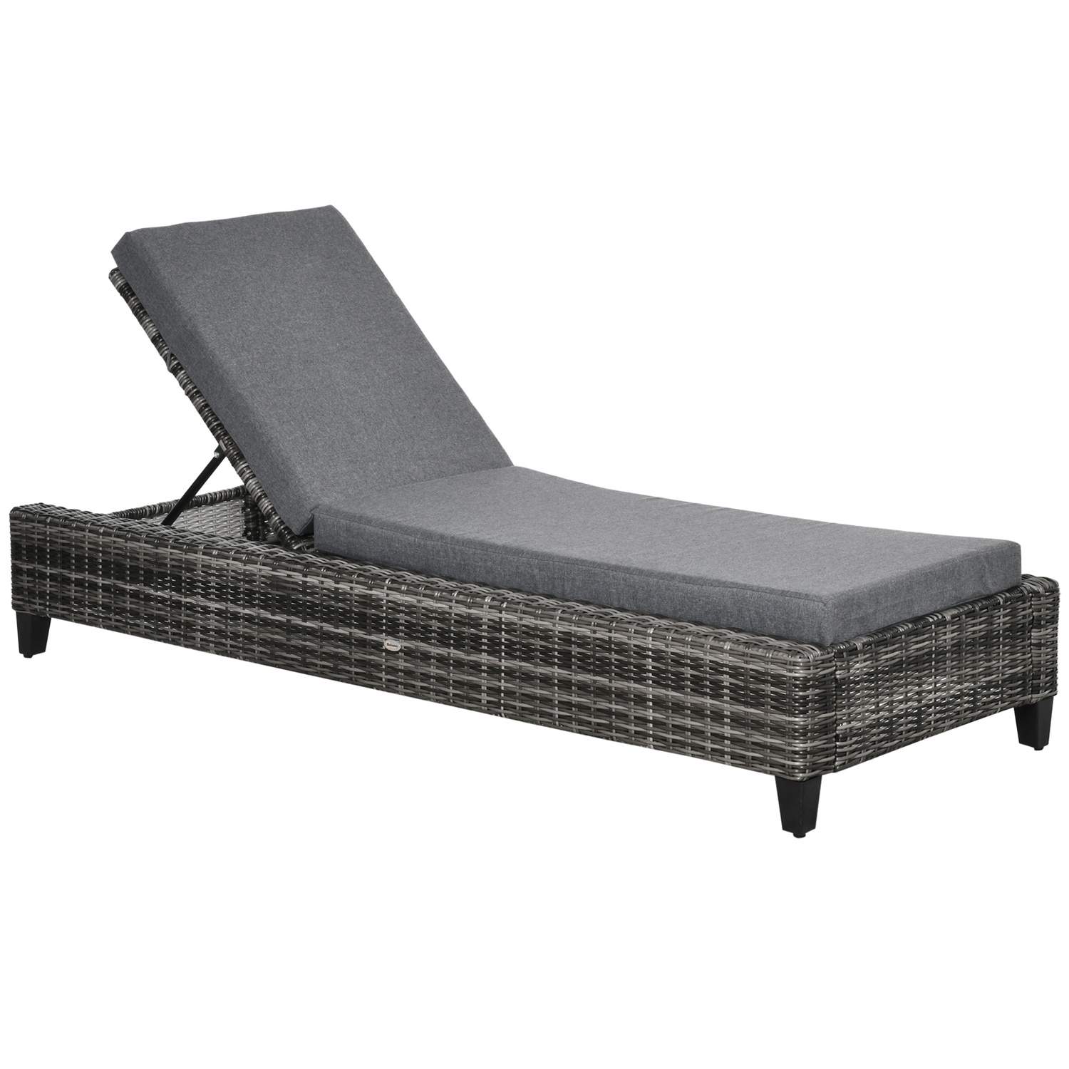 Justerbar polyrattan solseng med pude grå