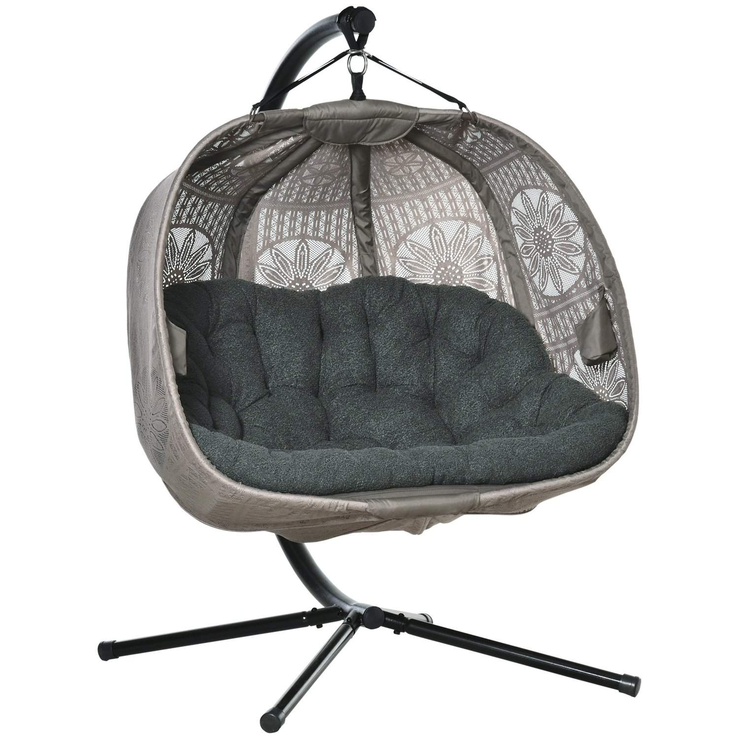 Hængestol til 2 med stålstel og hynde