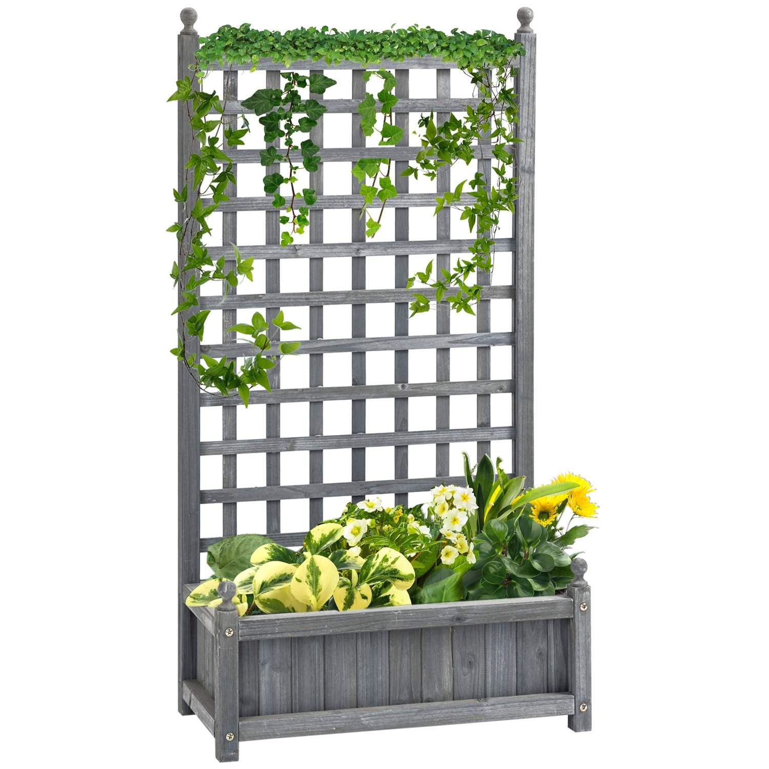 Lysegrå plantekasse med espalier til klatreplanter