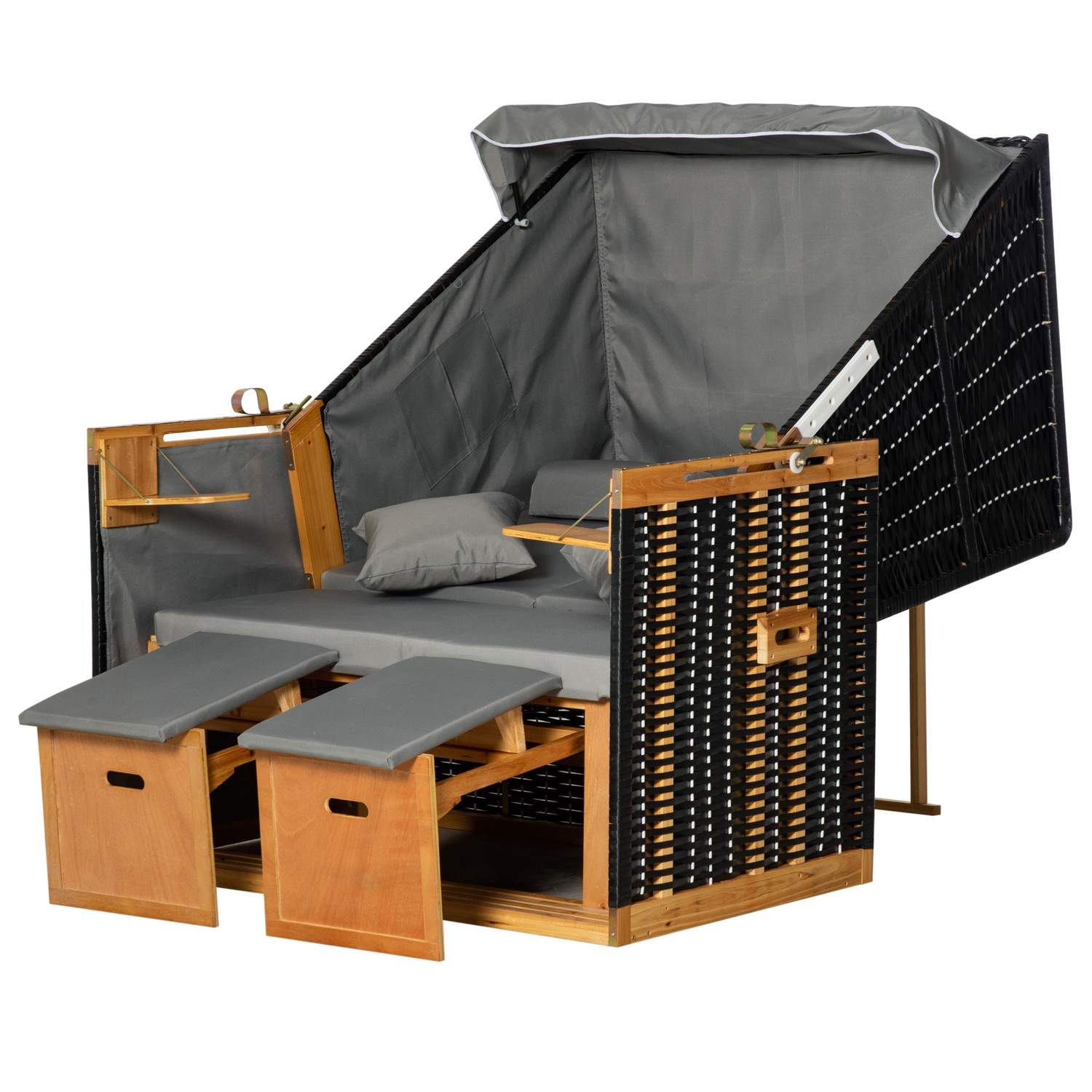 Lysegrå Strandstol med kopholder i PE rattan