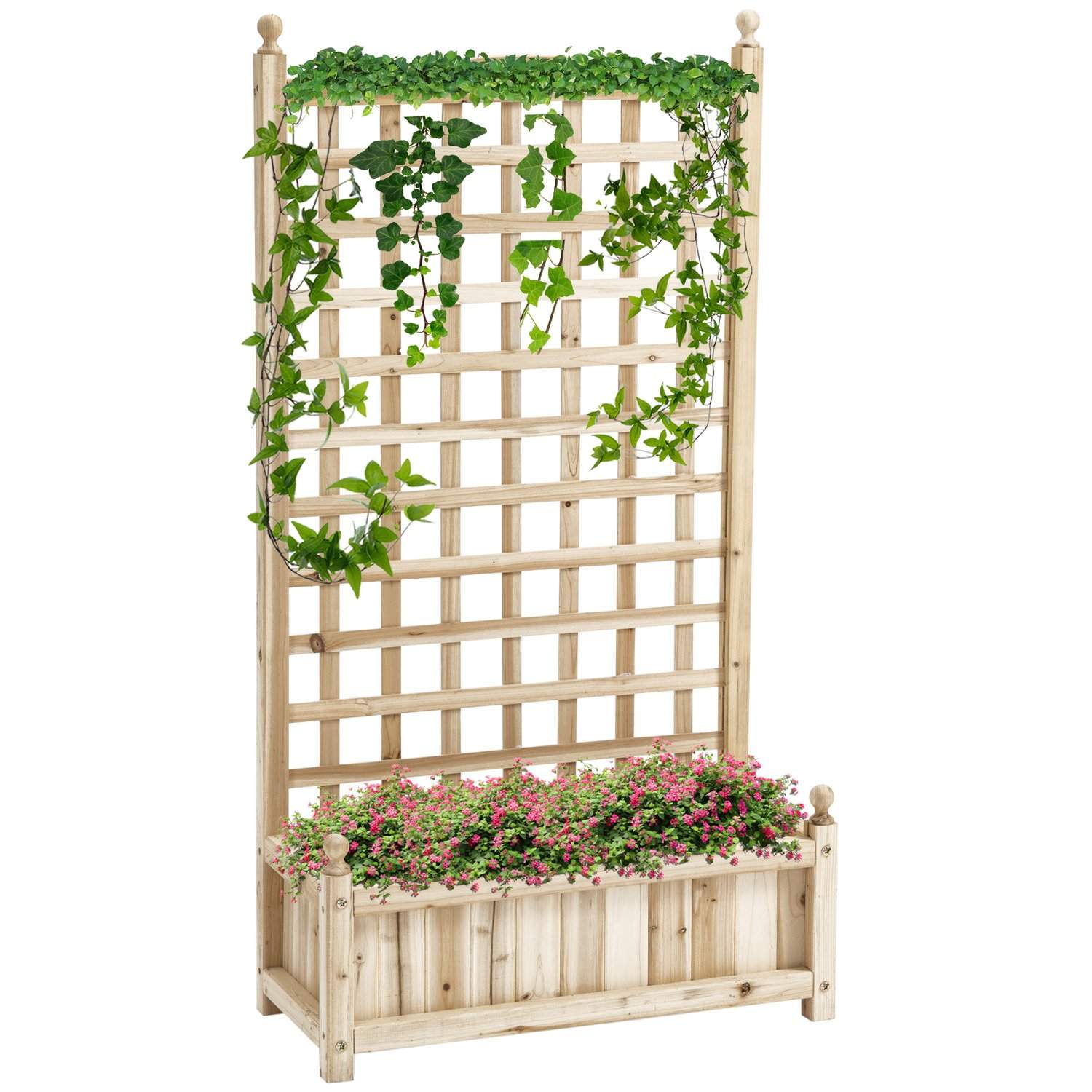 Plantekasse i træ med espalier til klatreplanter