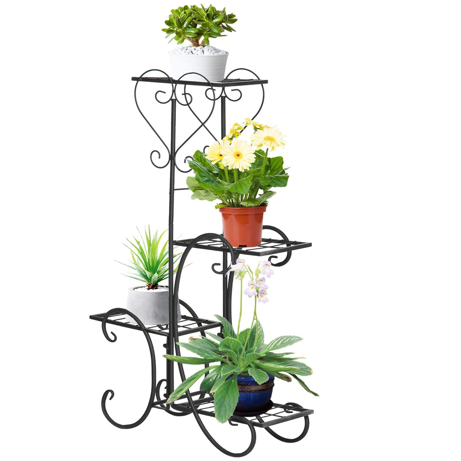Blomsterhylde Sort Metal 4-lags 45x24,5x80 cm