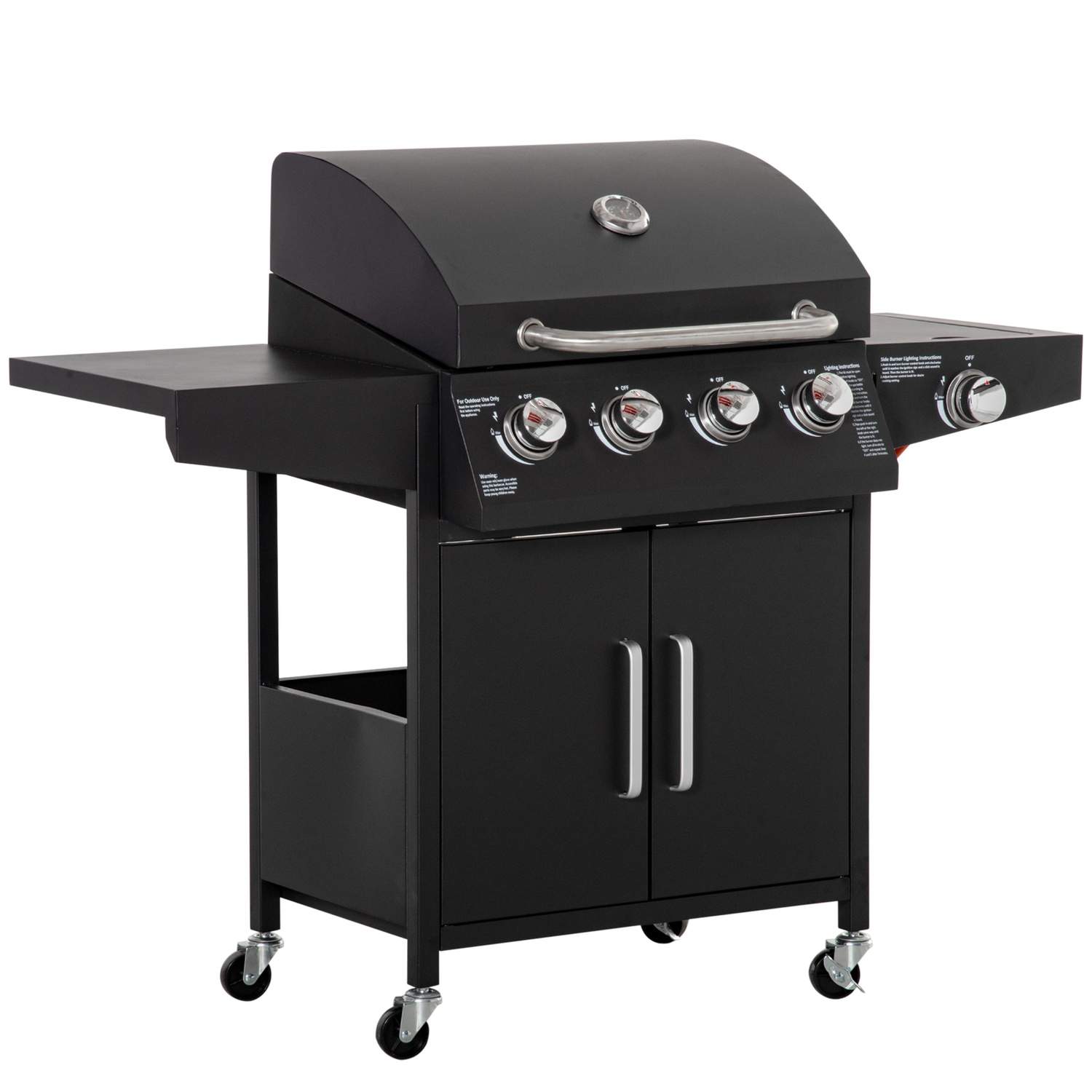 Gasgrill BBQ 3 brænder mobil med sidebord