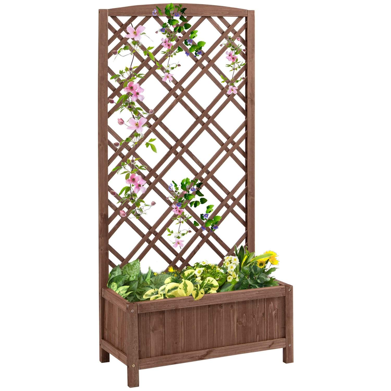 Gult blomsterstativ med træespalier 60x30x122,5 cm