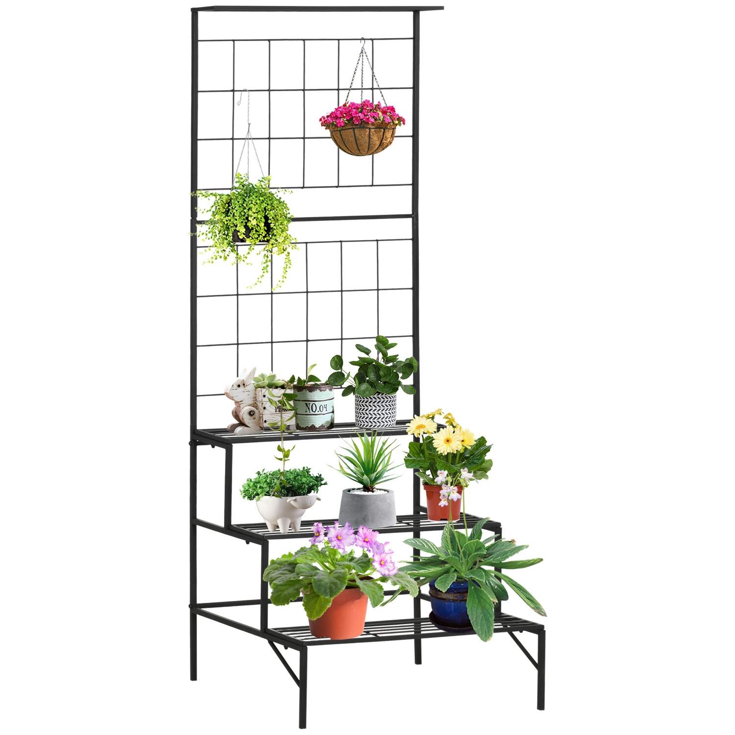 Black Metal Plant Stand 3-vaiheinen sisä-/ulkokäyttöön