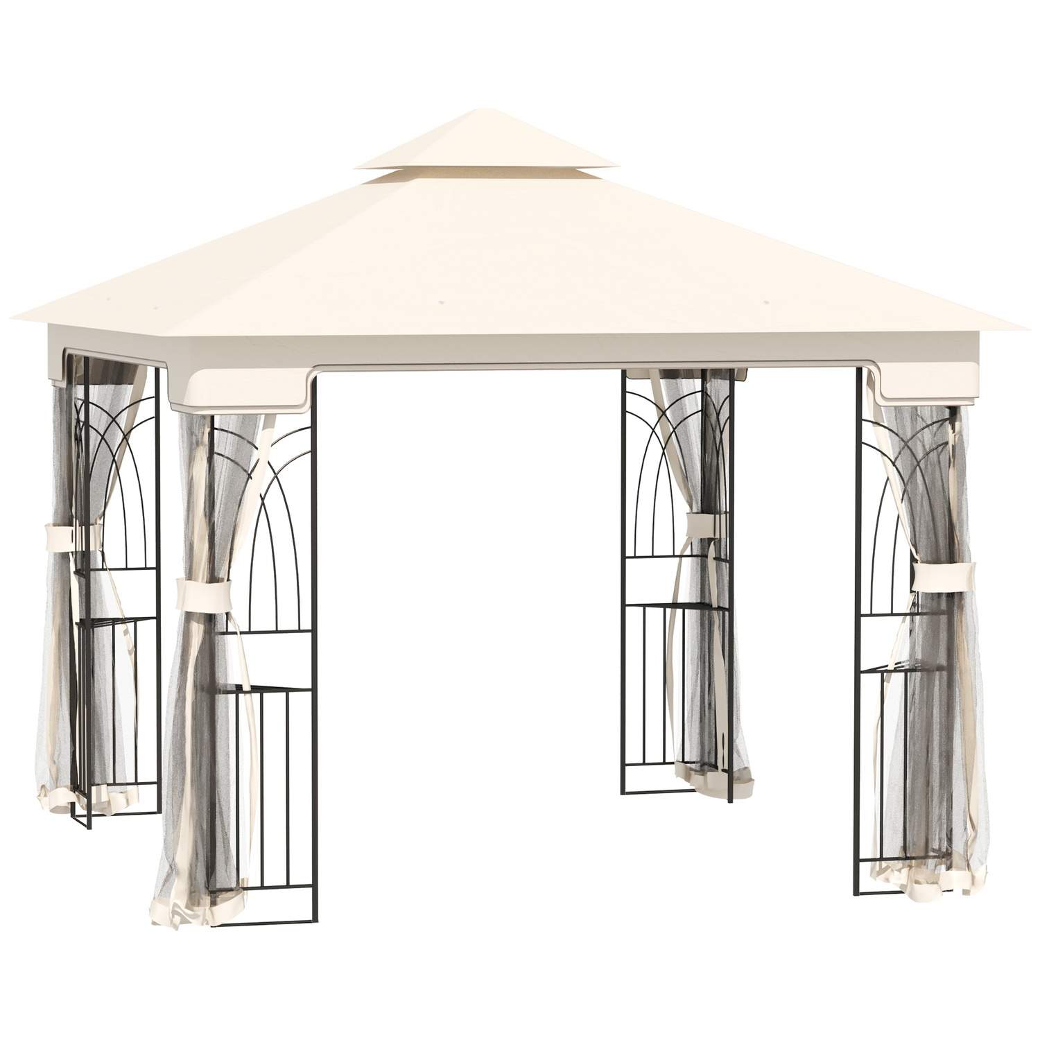 Cremehvid havepavillon med dobbelttag 3x3m