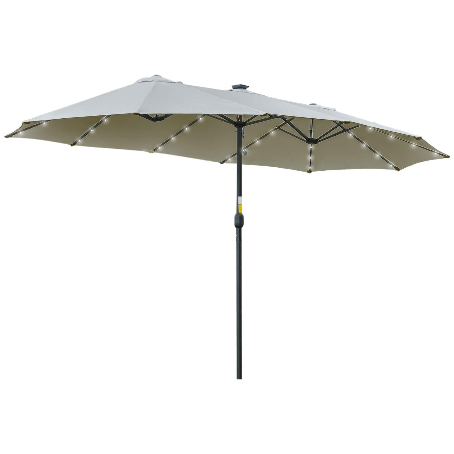 Dobbelt parasol 4,5 m med LED lys, lys grå/sort