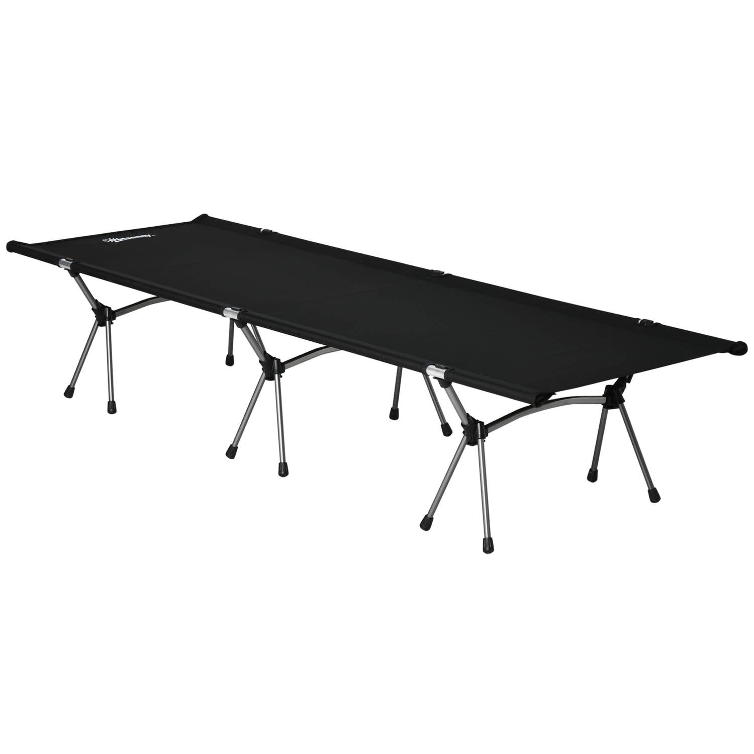Sammenklappelig campingseng i aluminium, sort, 190x65x38 cm
