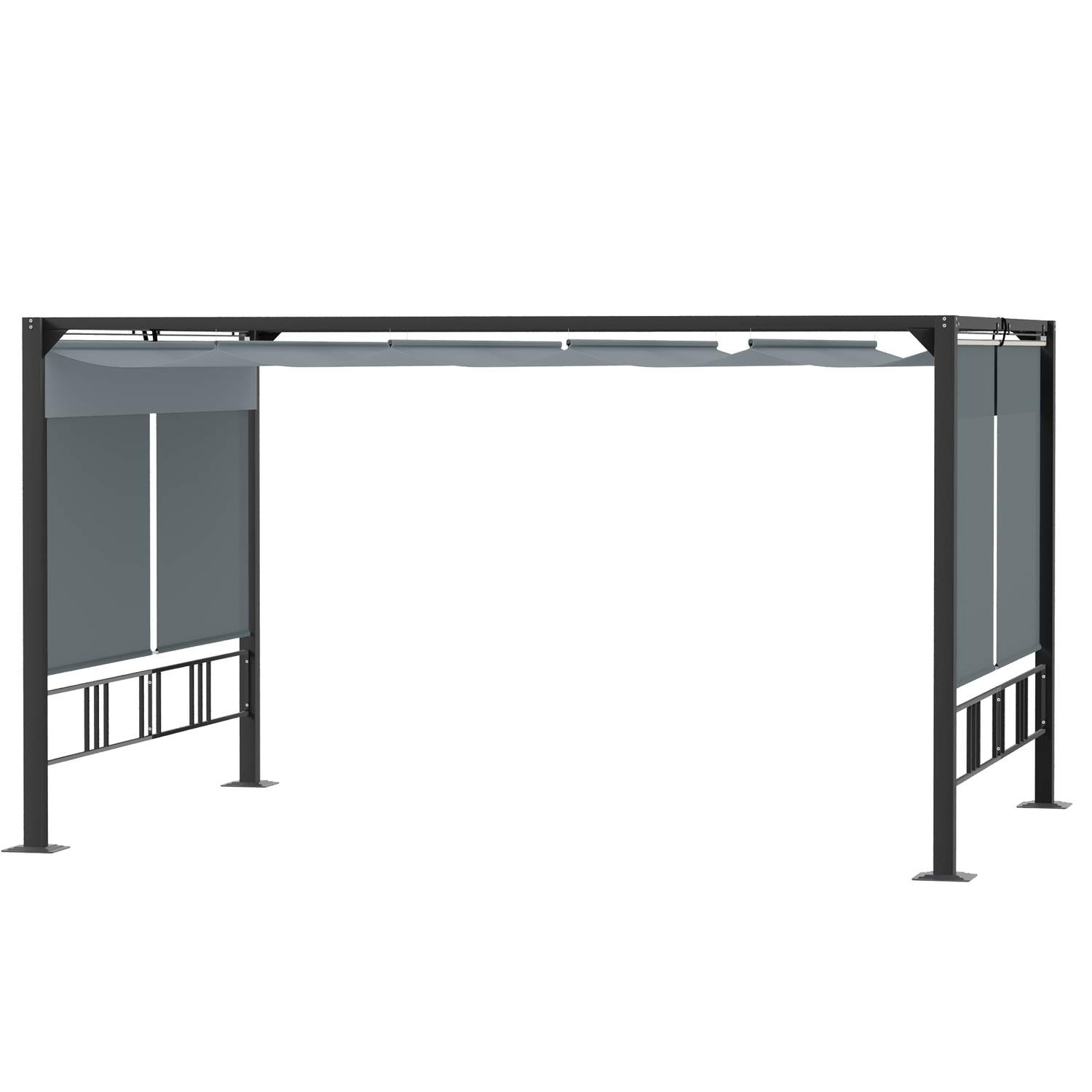 Vandtæt pergola 3,9x2,9 m med solskærm og rullegardiner