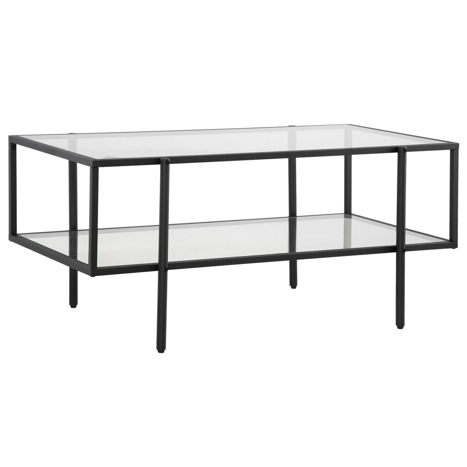 Sidebord i glas med 3 hylder og sort stålstel
