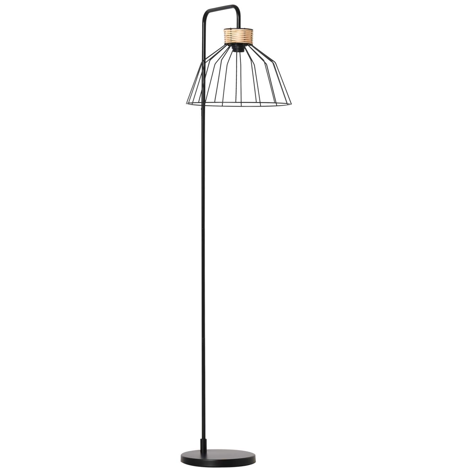 Stilfuld vintage gulvlampe i metal og rattan