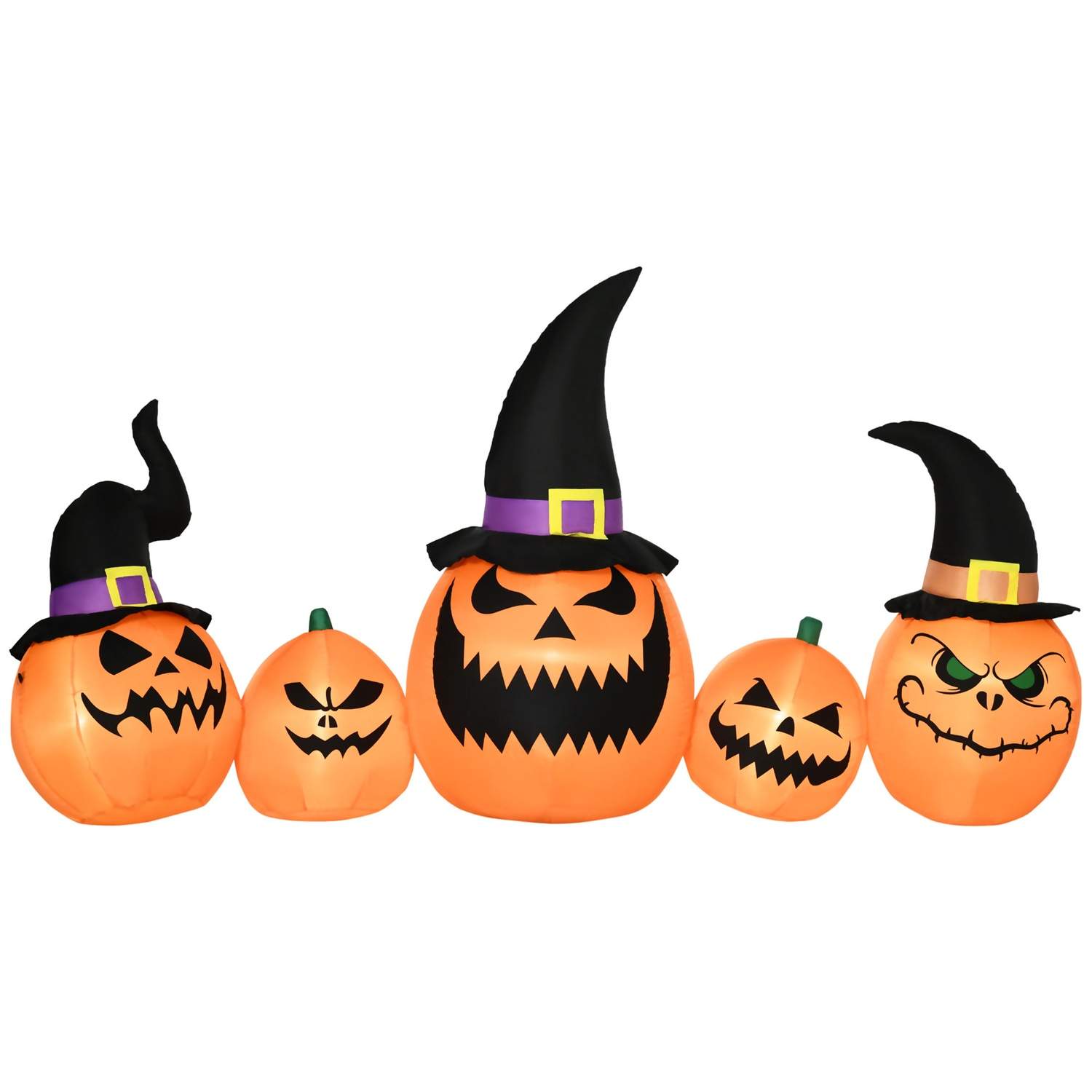 Oppusteligt Halloween græskar med LED og heksehat