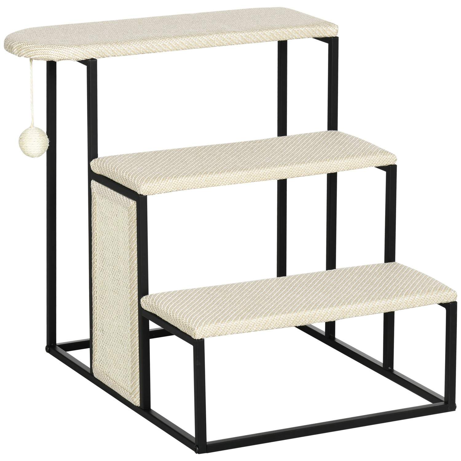 Cremehvid 3-trins dyretrappe med kradsebræt