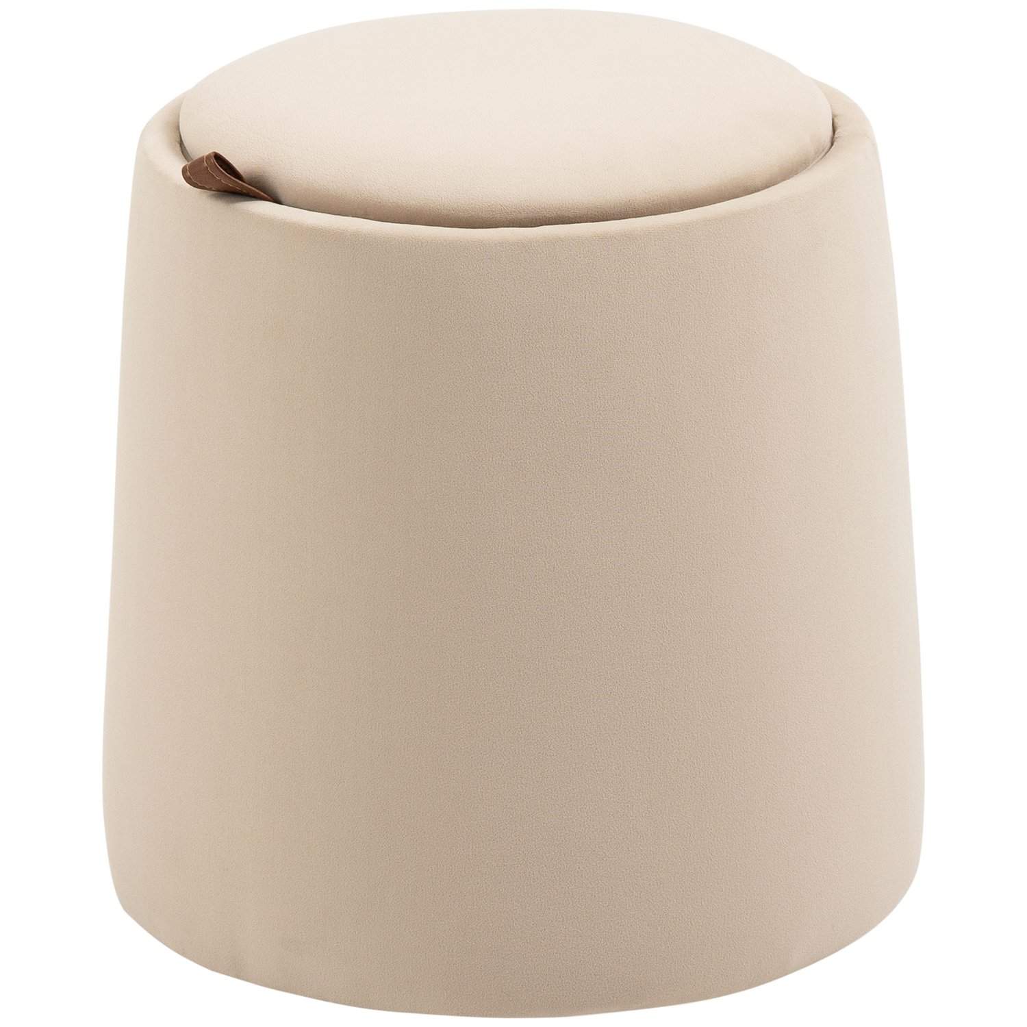 Beige rund fløjlslook skammel med opbevaring, Ø44x47,5 cm