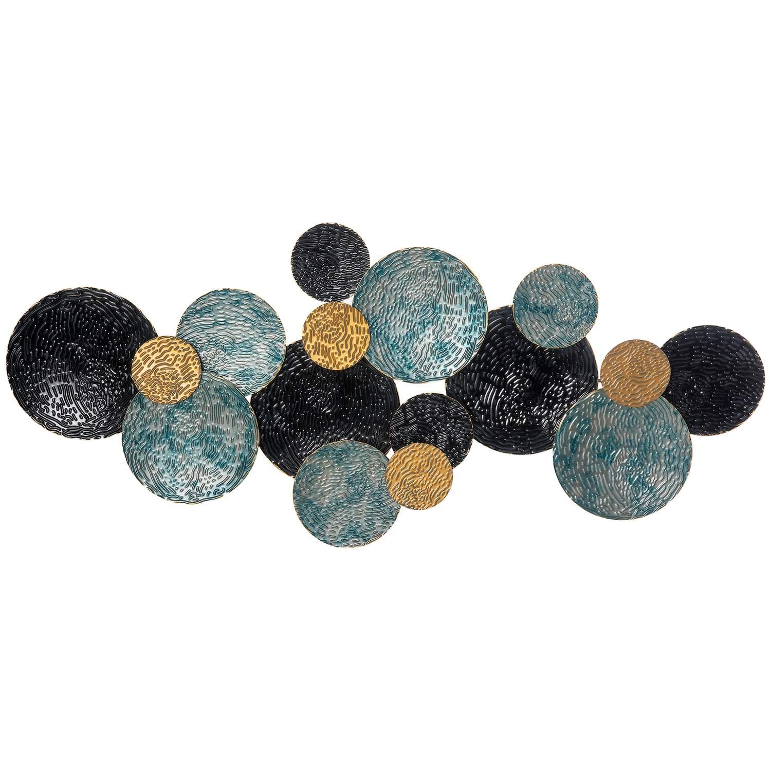 Moderne 3D vægskulptur i guld, sort og blå