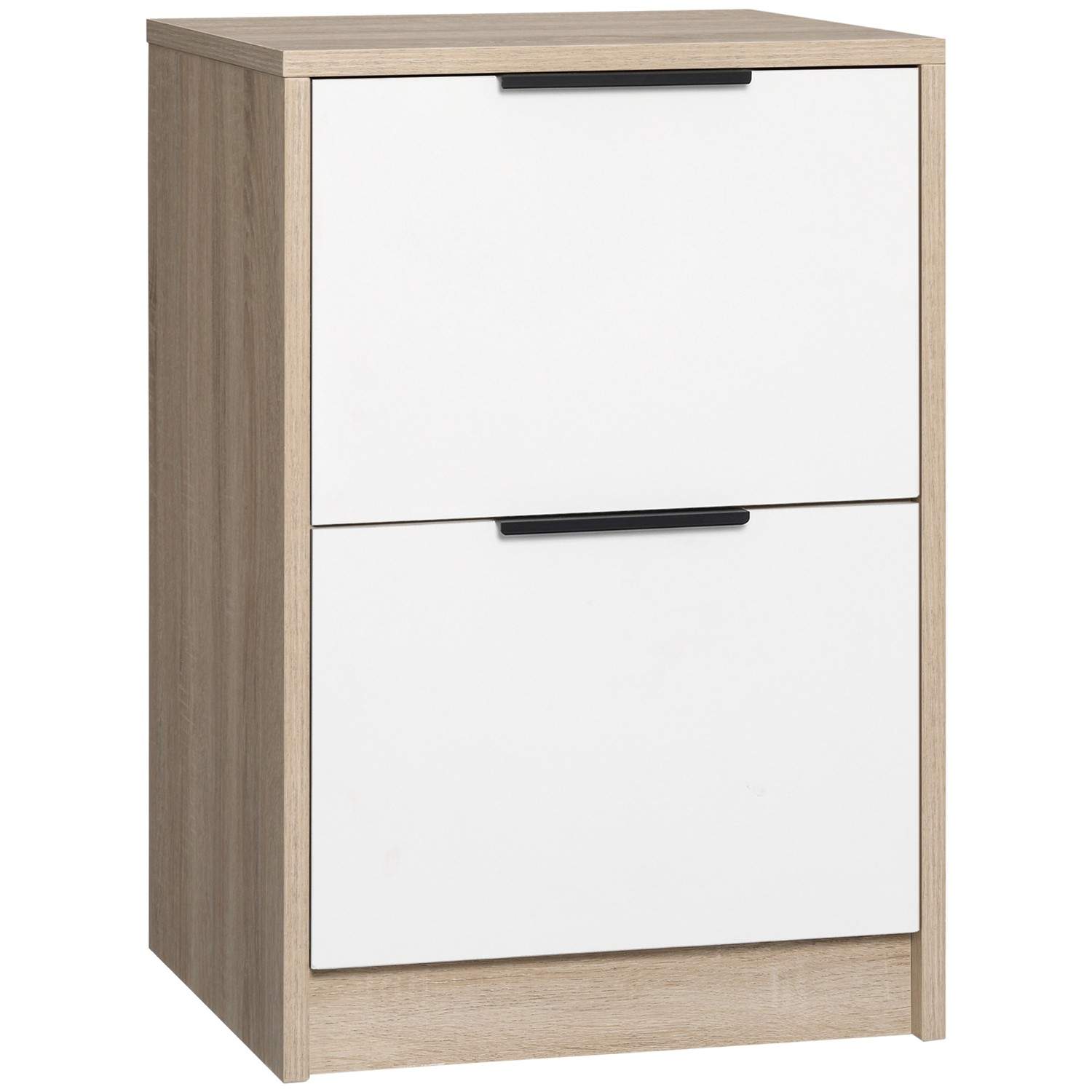 Hvidt sengebord 2 skuffer, naturtræ, 40x40x60 cm