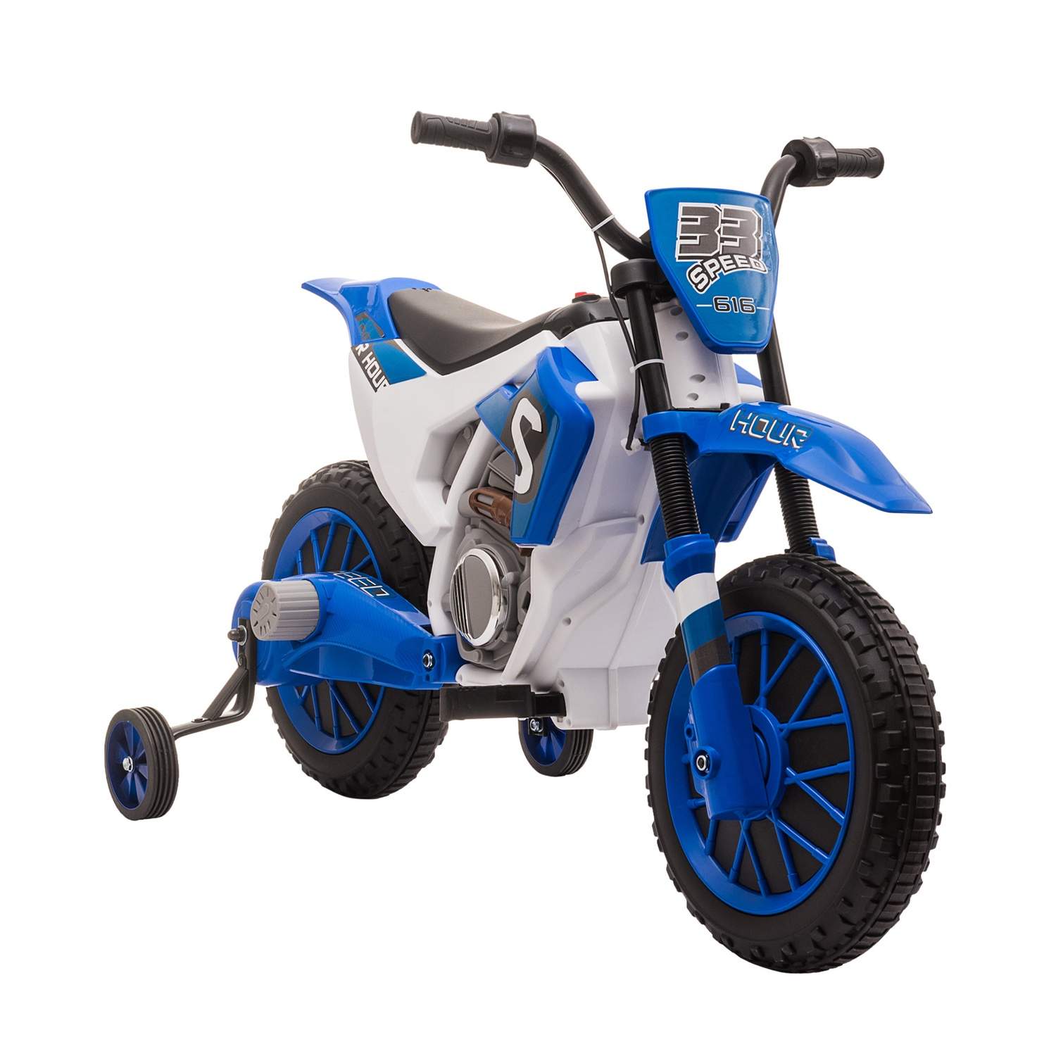 El motorcykel Børn 12V, Støttehjul, Fra 3 år, Blå/Hvid