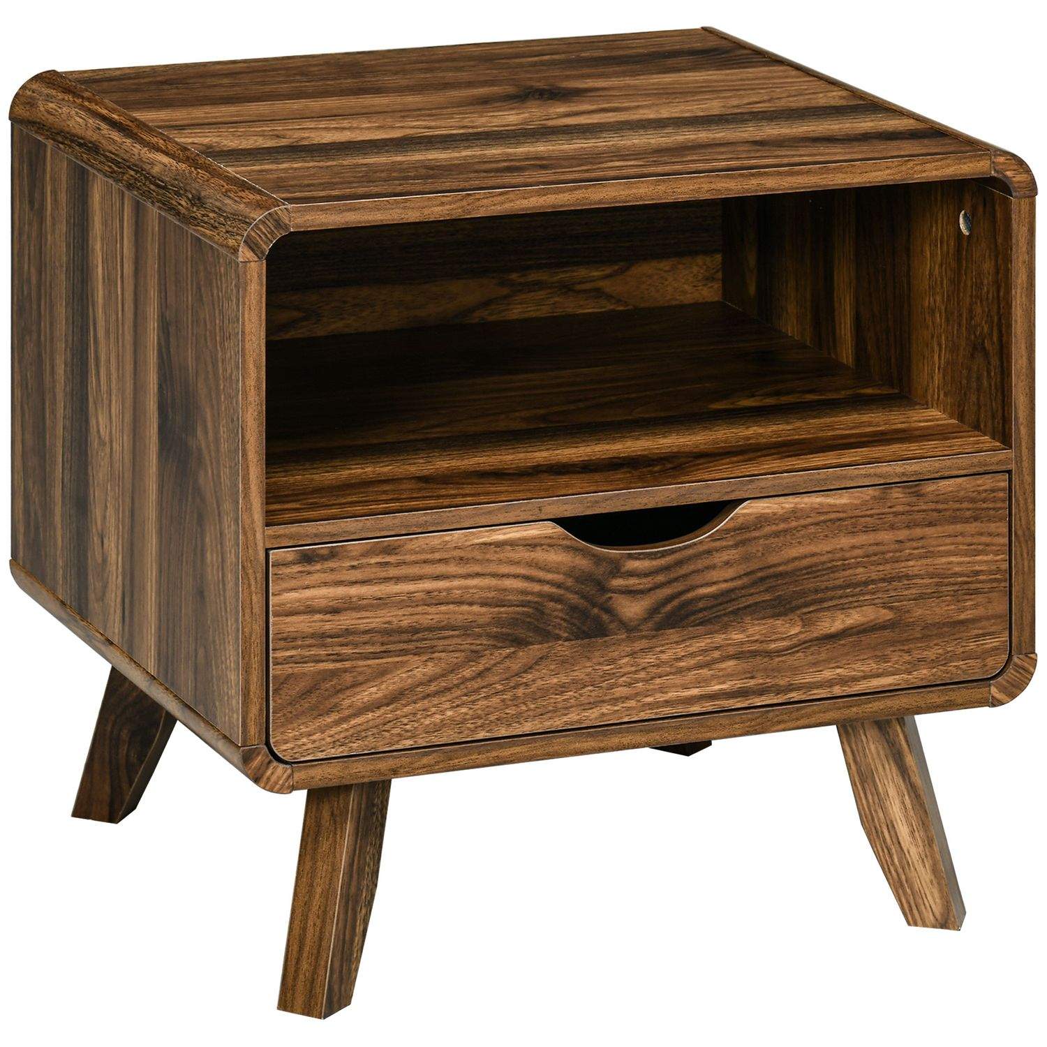 Retro Sängbord med Låda & Hylla, Nötbrun 50x40x50cm | Hem & Hobby | Pryloteket
