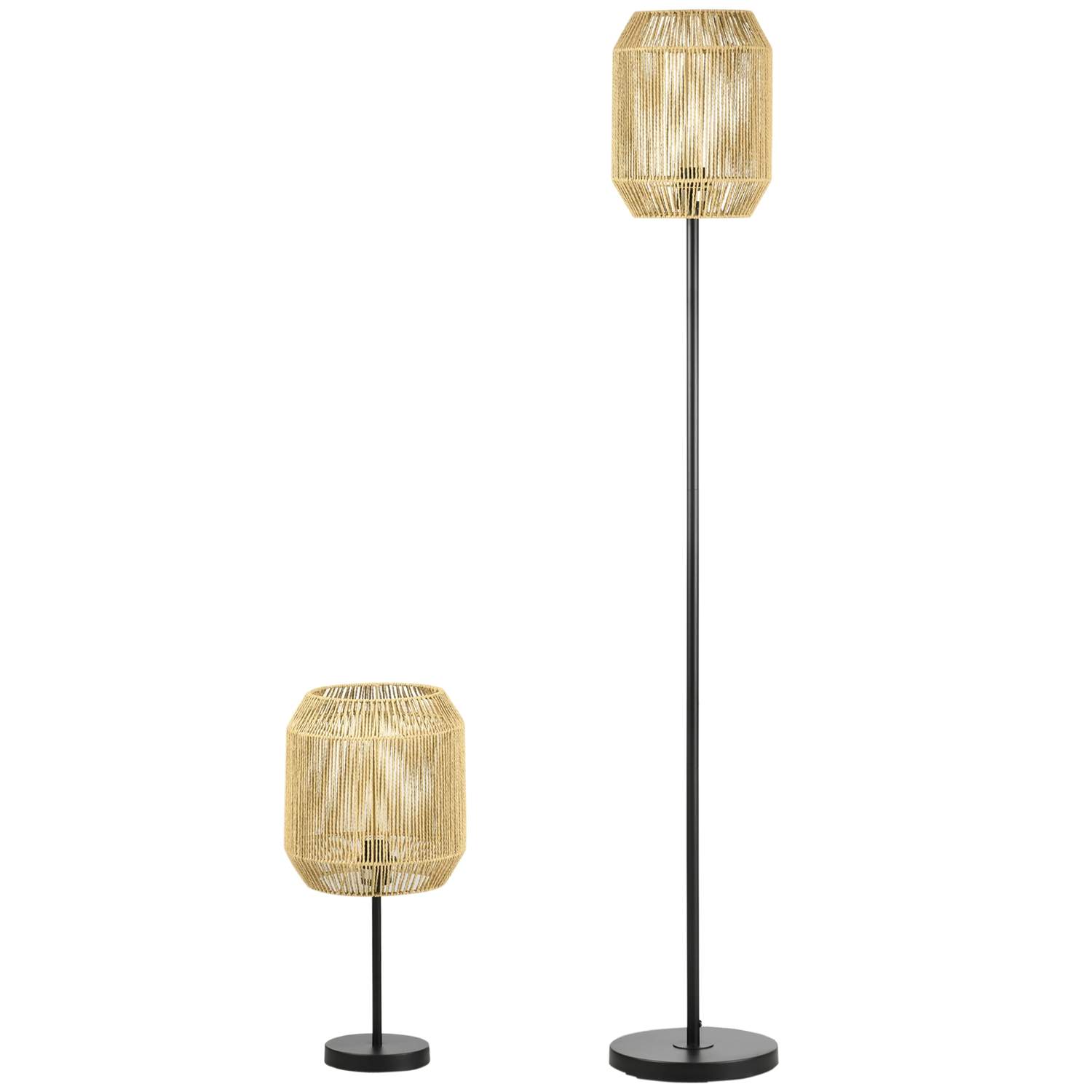 Lampesæt: Gulv- og bordlampe, Linned, E27, Natur